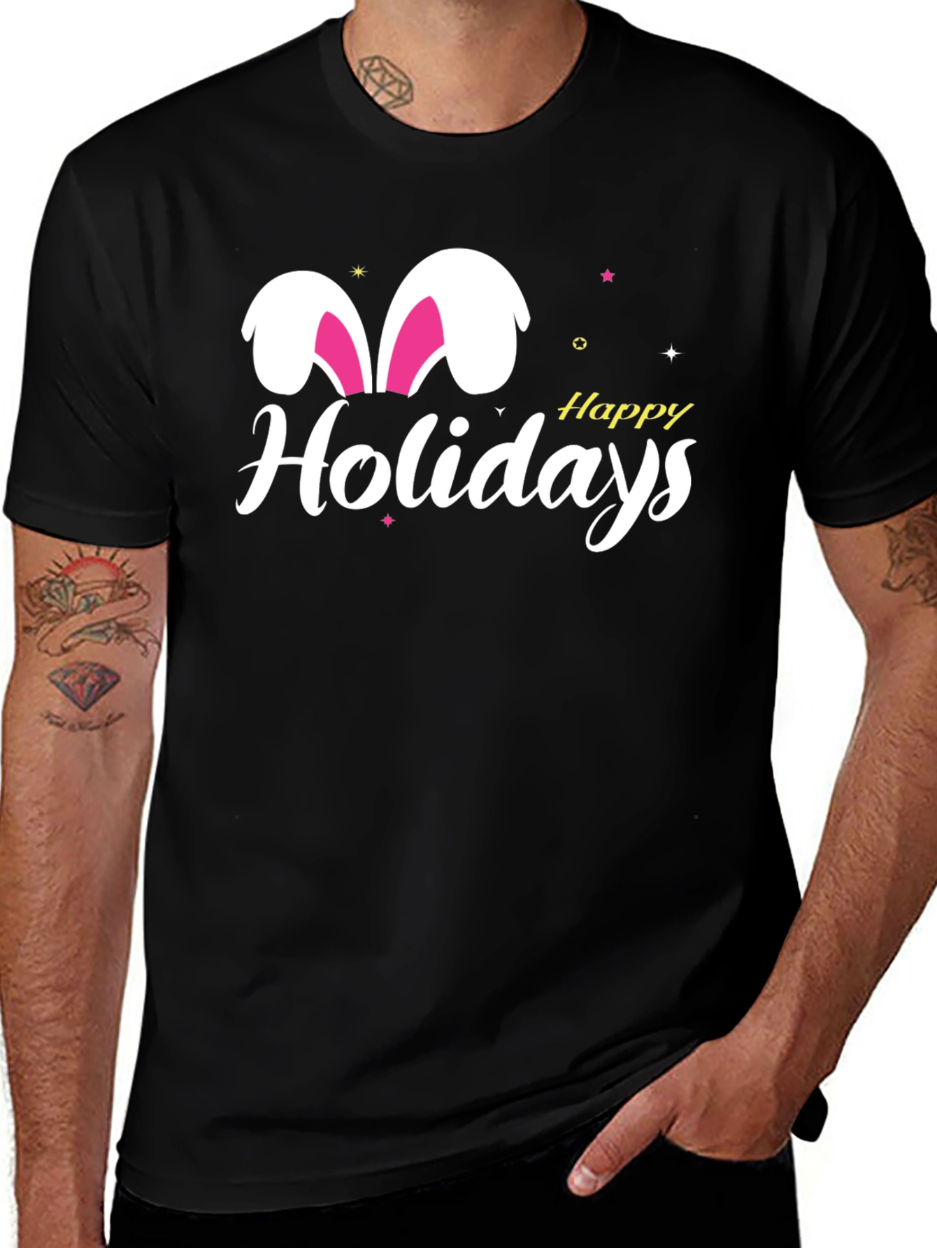 Variant 13 of Happy Holidays Bunny Ears Black Graphic Tee