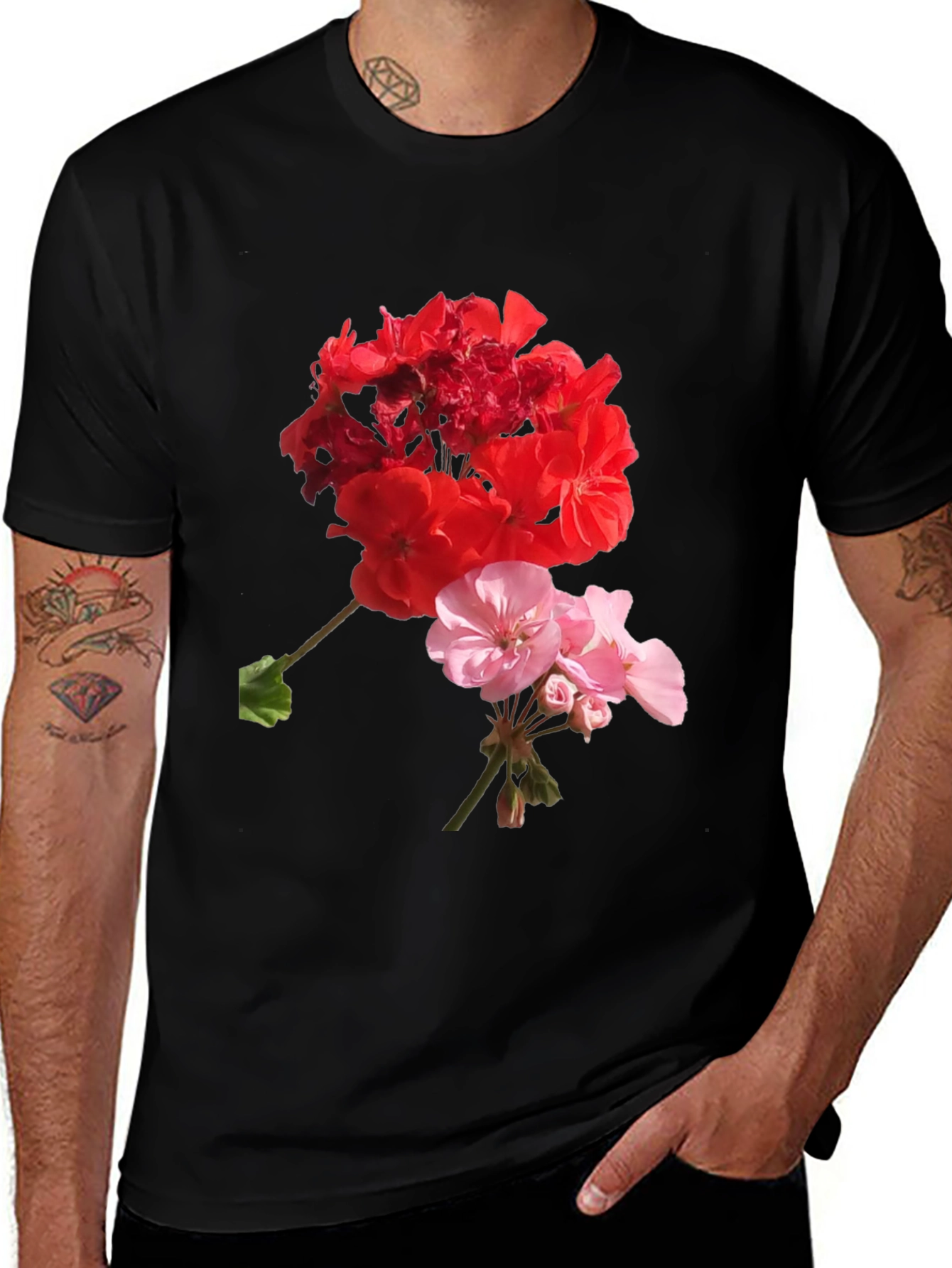 Variant 12 of Floral Graphic Tee - Red & Pink Flowers, Soft Cotton