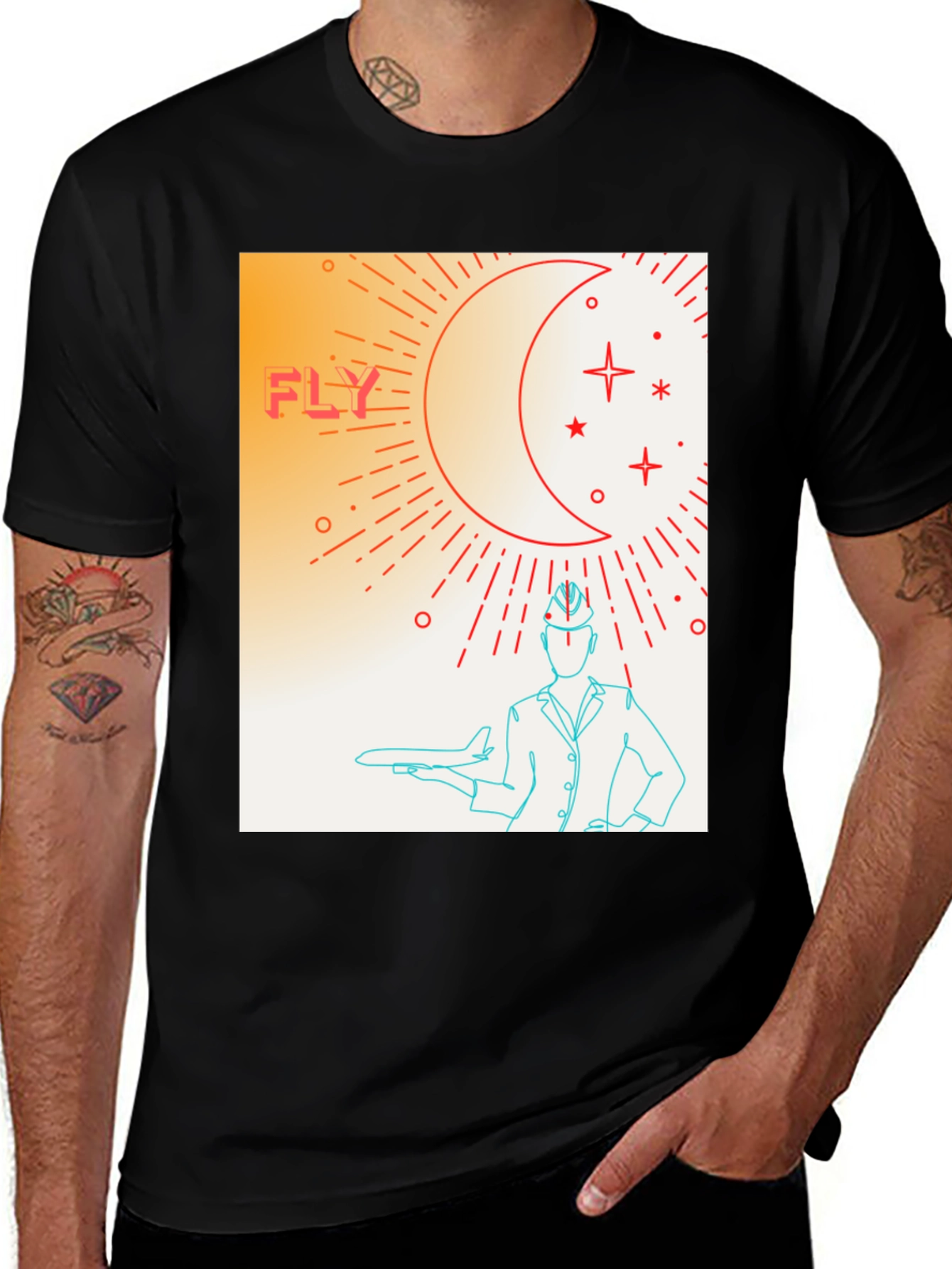 Variant 13 of Fly High Graphic Tee - Airplane & Stars Design