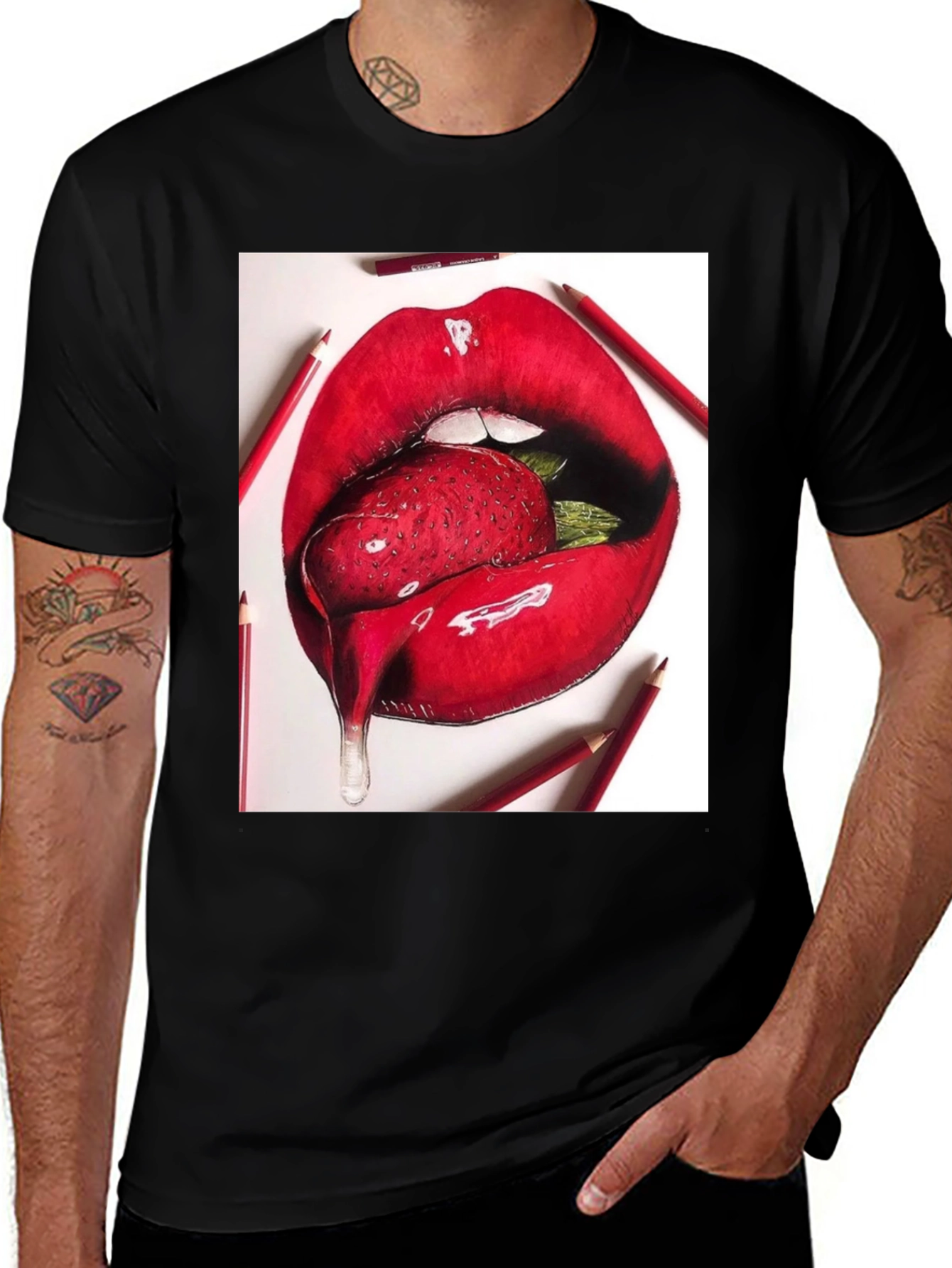 Variant 8 of Strawberry Lips Graphic Tee - Unisex Black T-Shirt