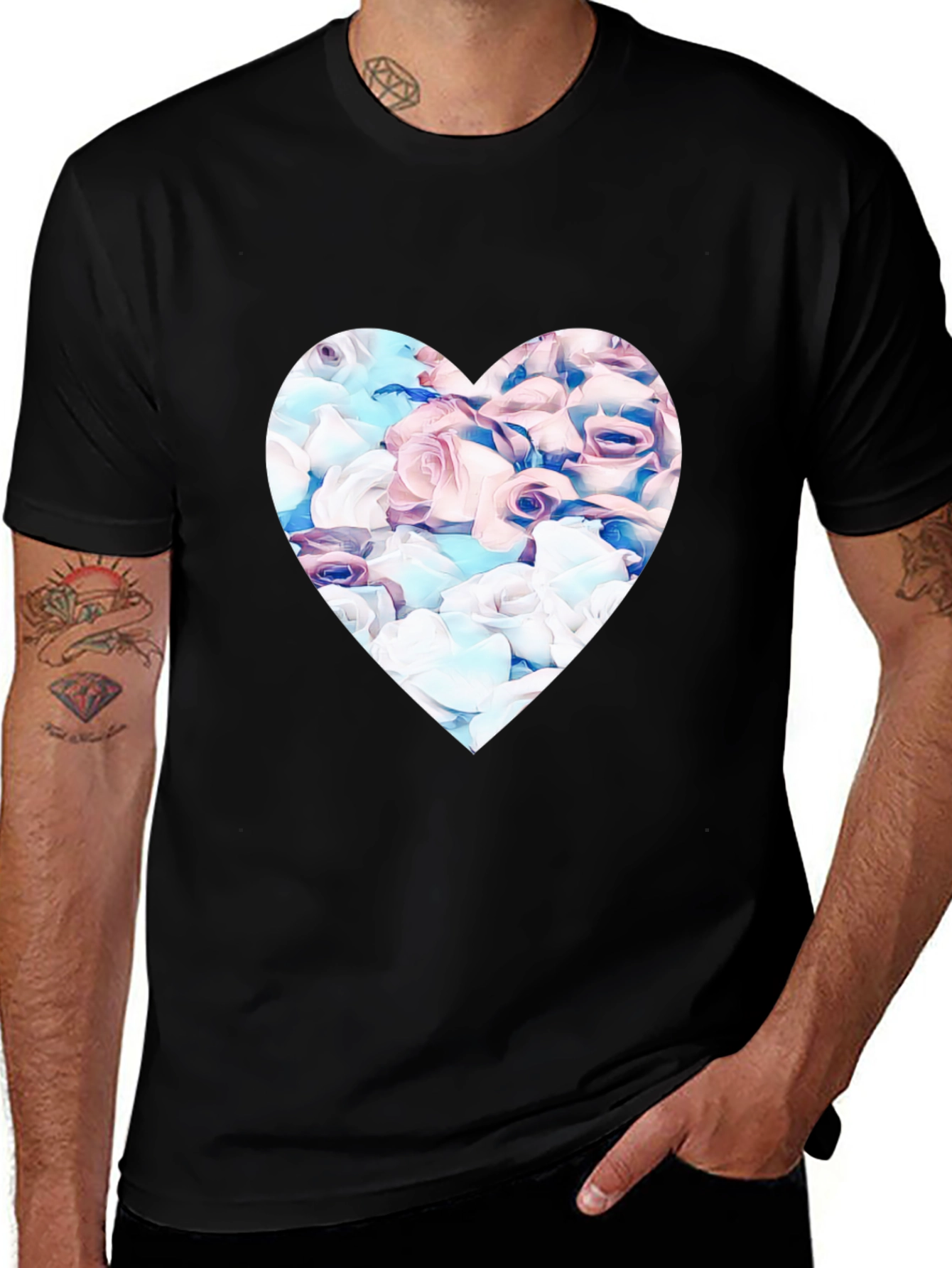 Variant 3 of Floral Heart Graphic Tee - Stylish Black T-Shirt