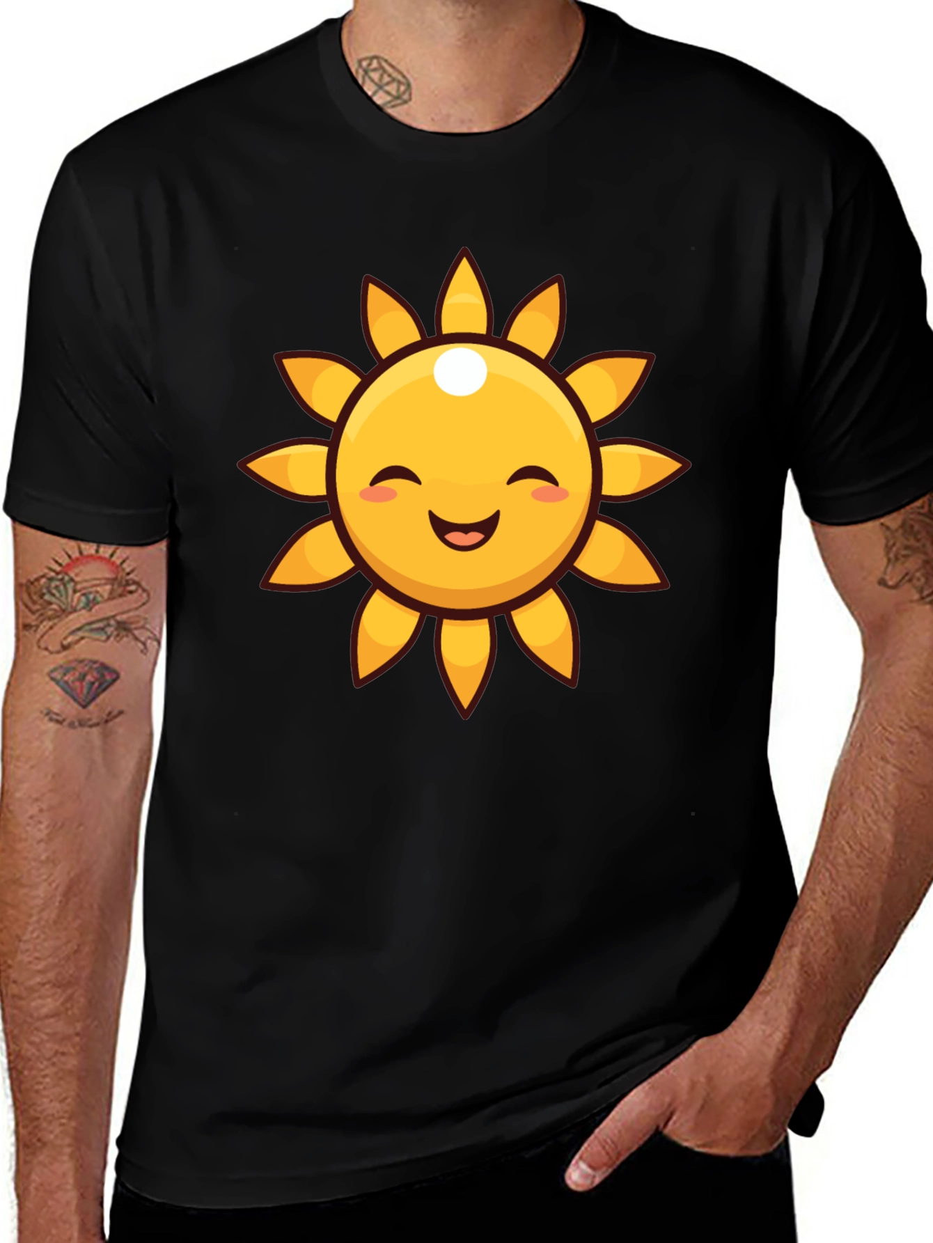 Variant 7 of Smiling Sun Graphic Tee - Black Cotton T-Shirt