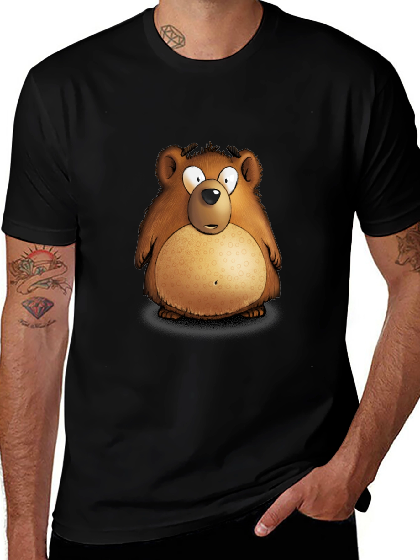 Variant 10 of Cartoon Bear Graphic Tee - Black Cotton Blend