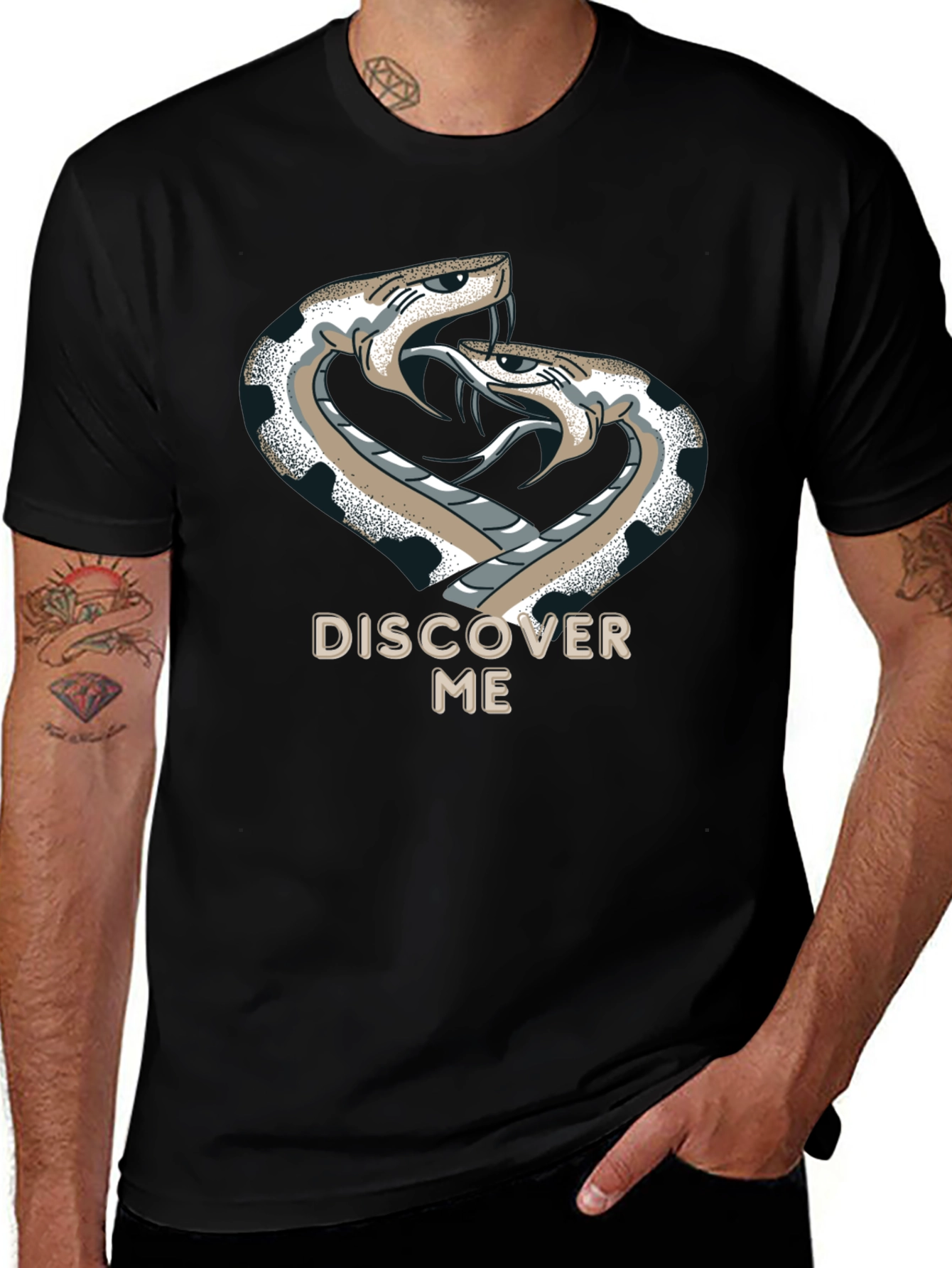 Variant 3 of Discover Me Snakes Graphic Print Black T-Shirt