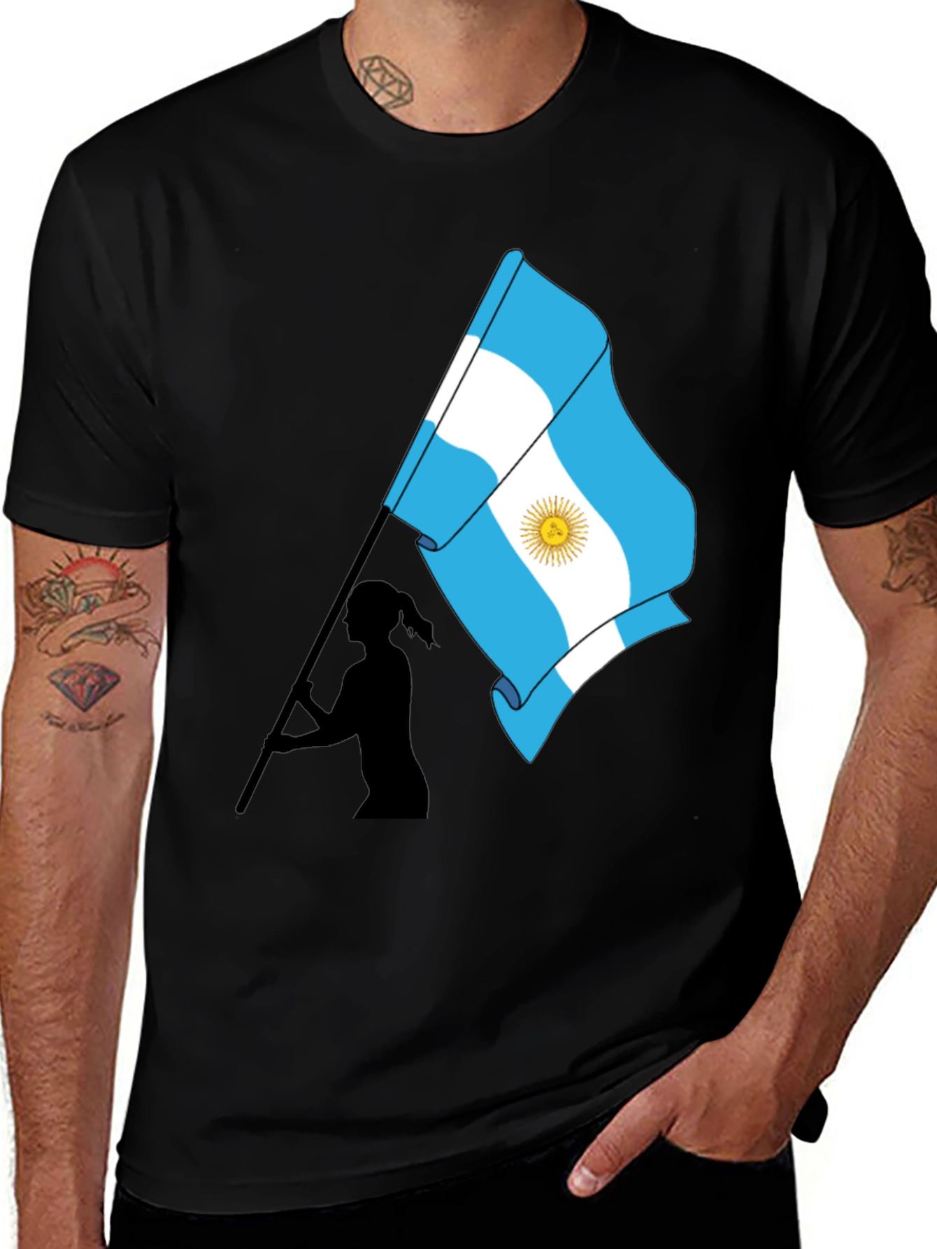 Variant 2 of Argentina Flag Graphic Tee - Black Cotton T-Shirt