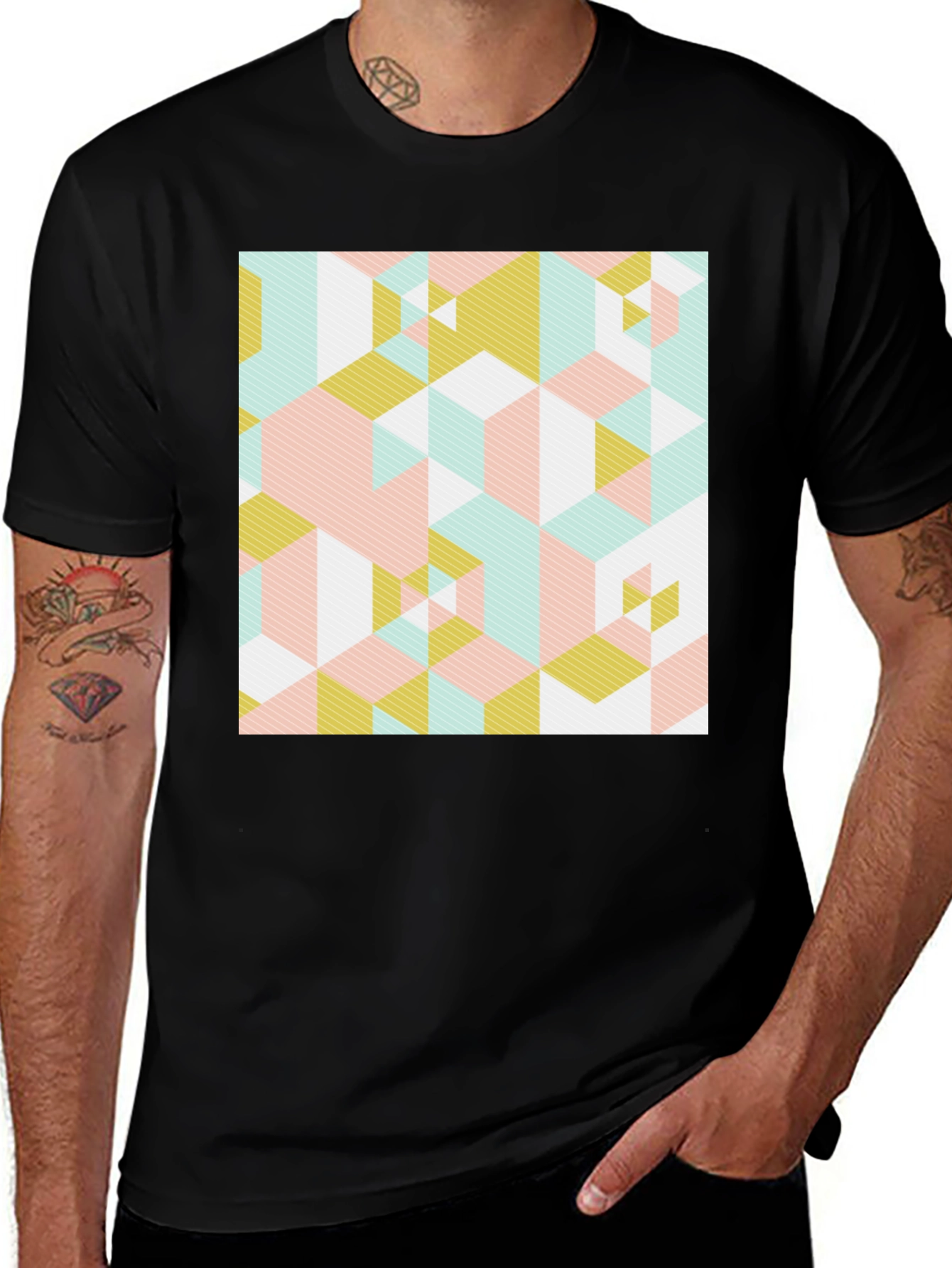 Variant 5 of Geometric Pattern Black T-Shirt - Abstract Design