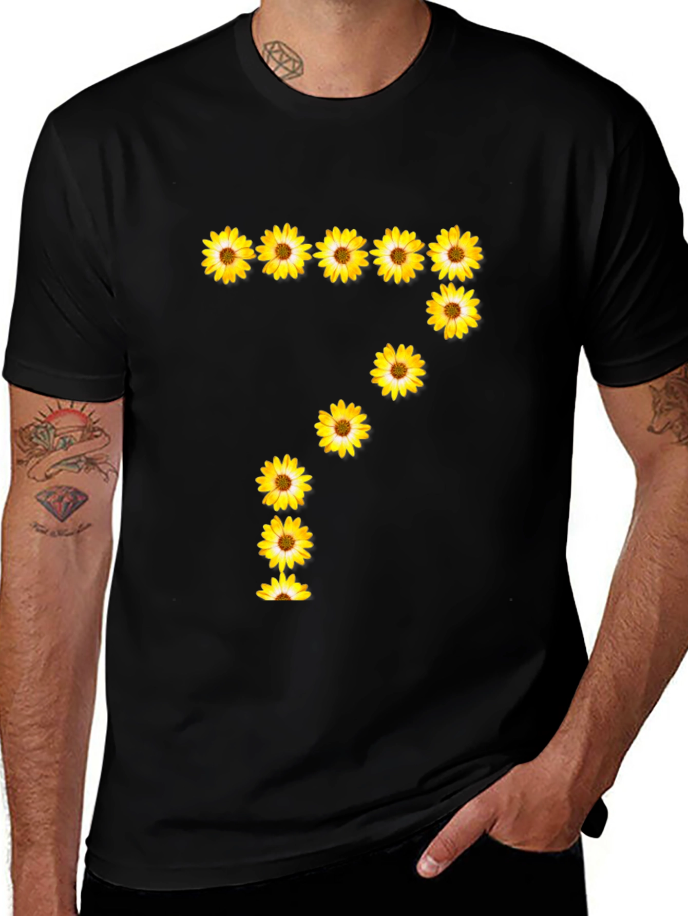 Variant 17 of Sunflower Number 7 Black T-Shirt
