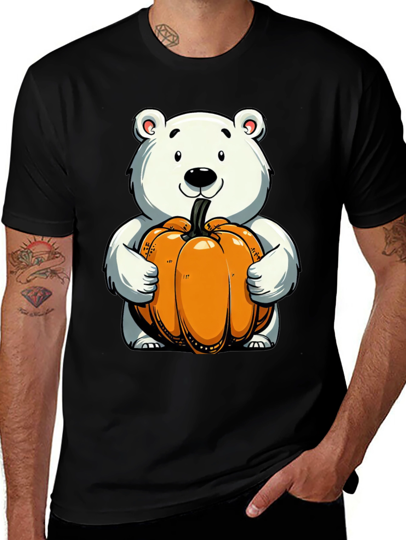 Variant 14 of Cute Bear Holding Pumpkin Graphic Tee