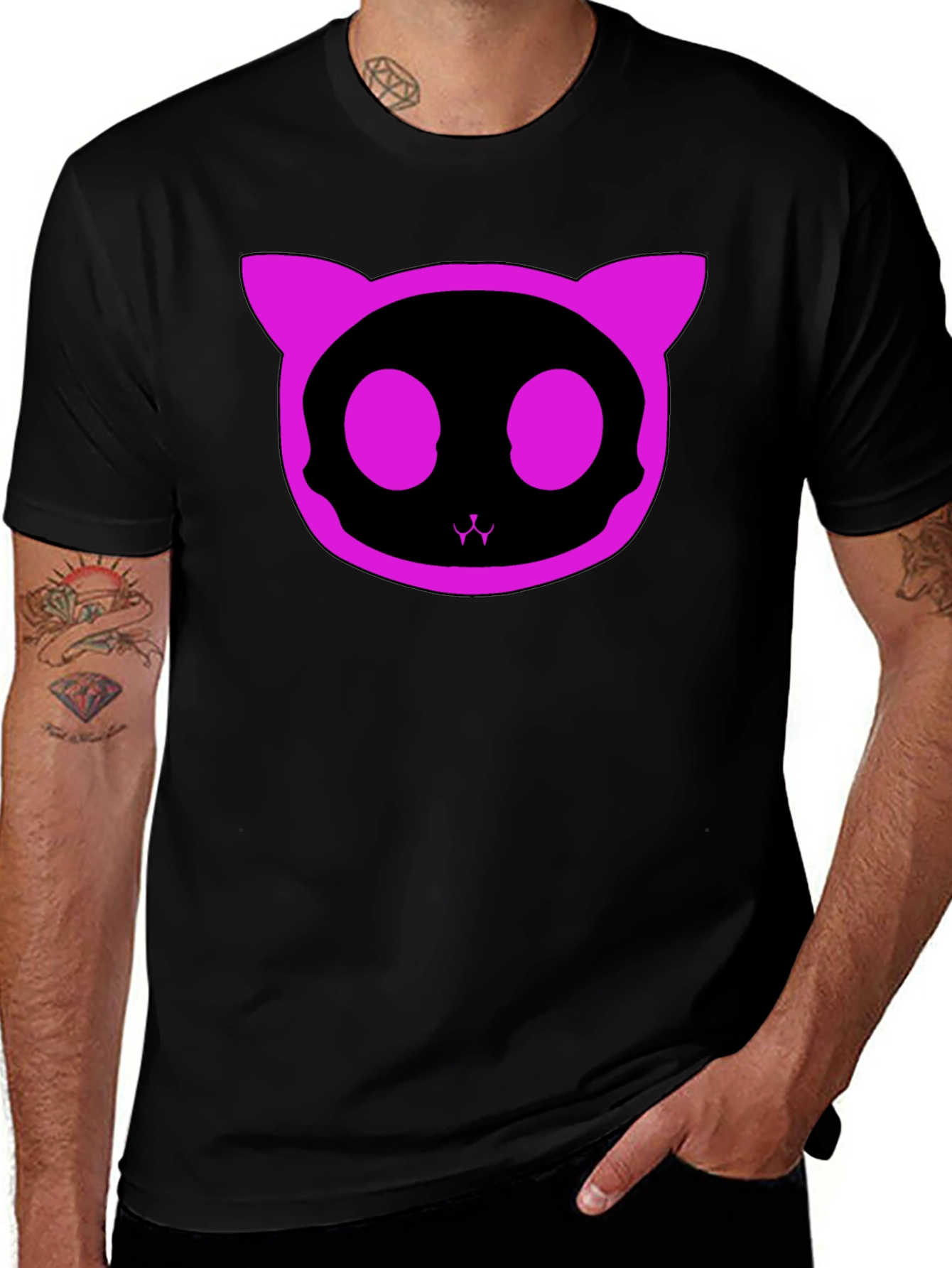 Skull Kitty Graphic T-Shirt - Black with Pink Design