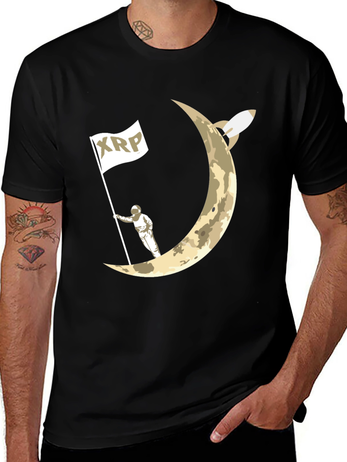 Variant 8 of XRP to the Moon Black T-Shirt Astronaut Crypto