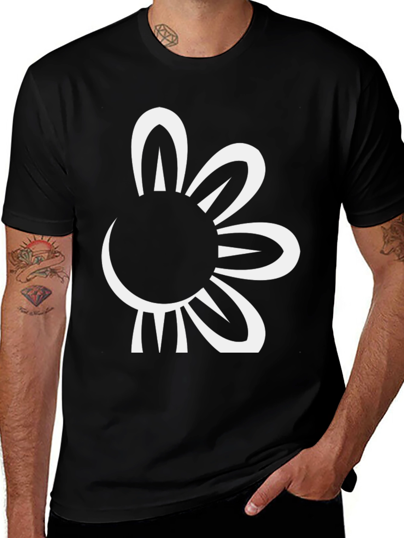 Variant 5 of Black T-Shirt with White Daisy Graphic