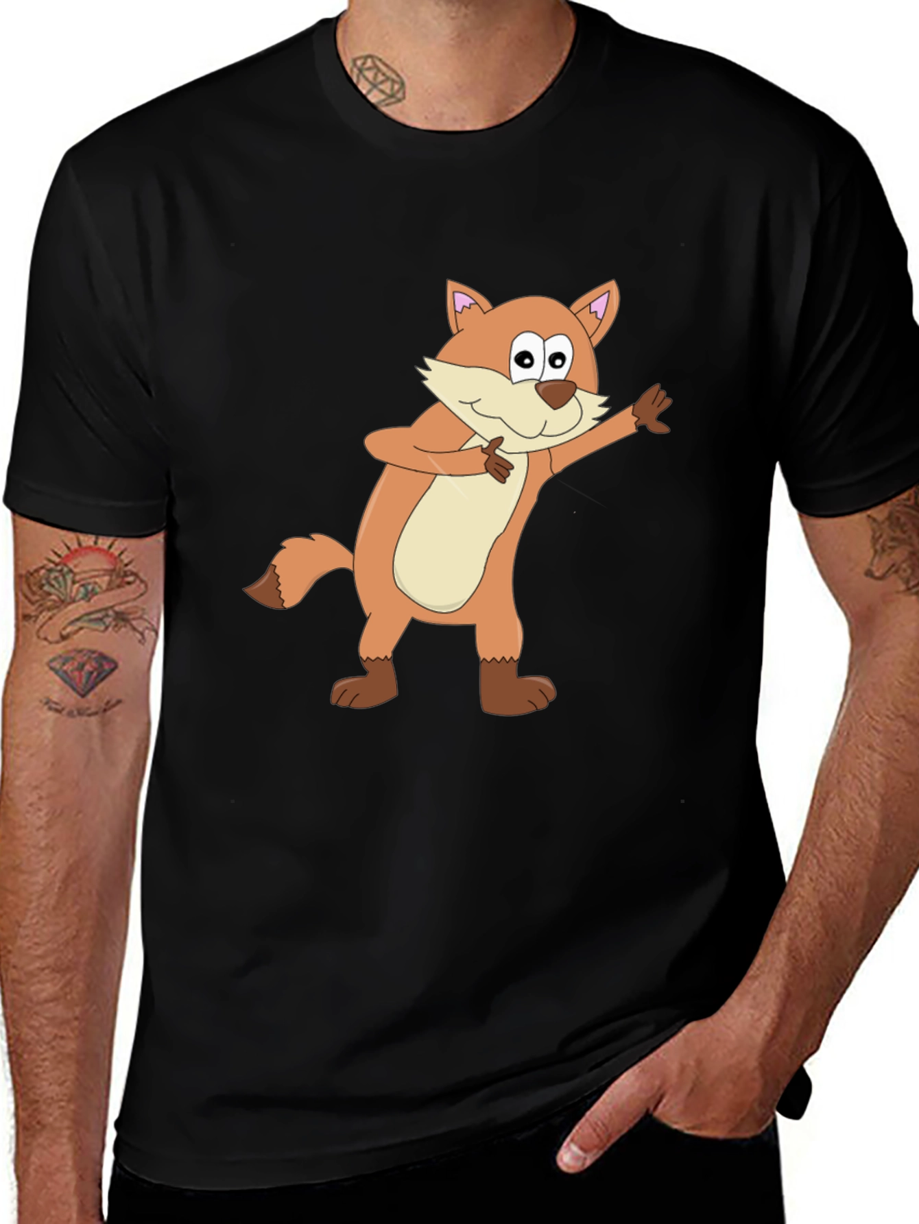 Variant 20 of Cartoon Fox Graphic Black T-Shirt