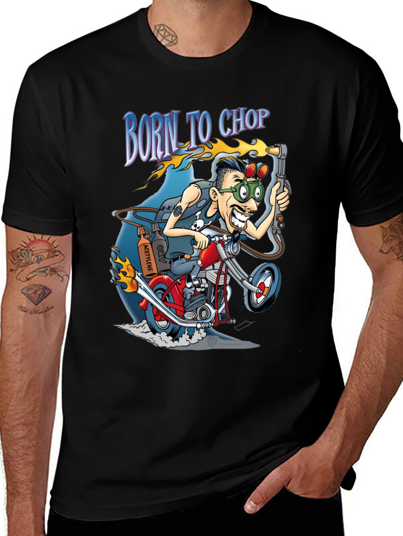 Variant 6 of Born to Chop T-Shirt - Cartoon Biker Tee