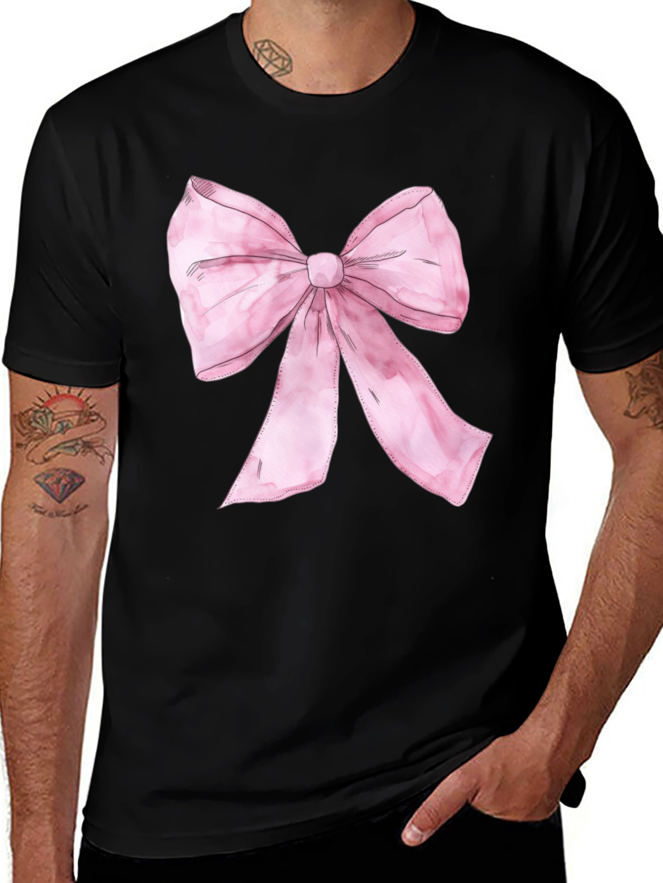 Variant 23 of Pink Bow Graphic Black T-Shirt