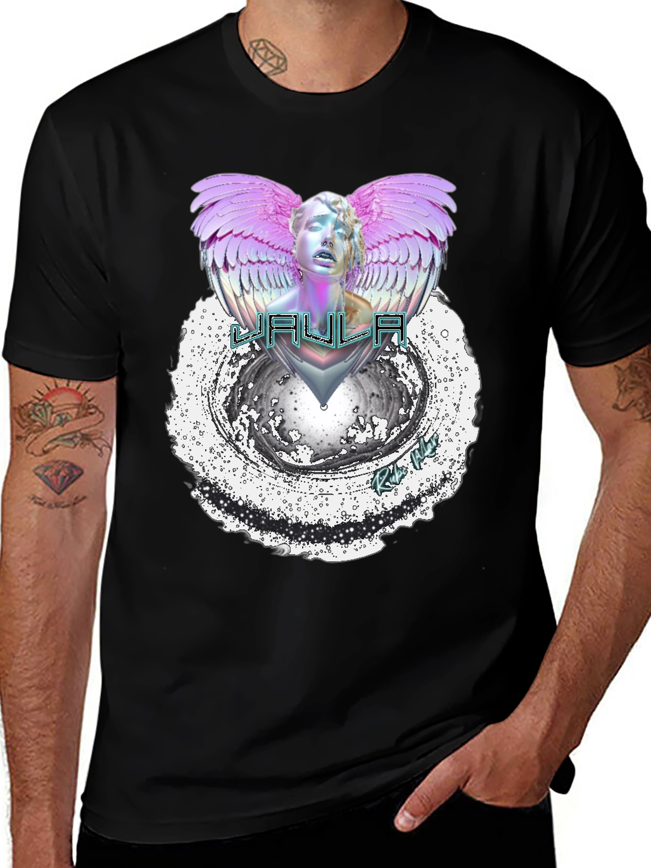 Variant 30 of YAU LA Angel Wing Graphic Tee - Black Cotton Casual Top