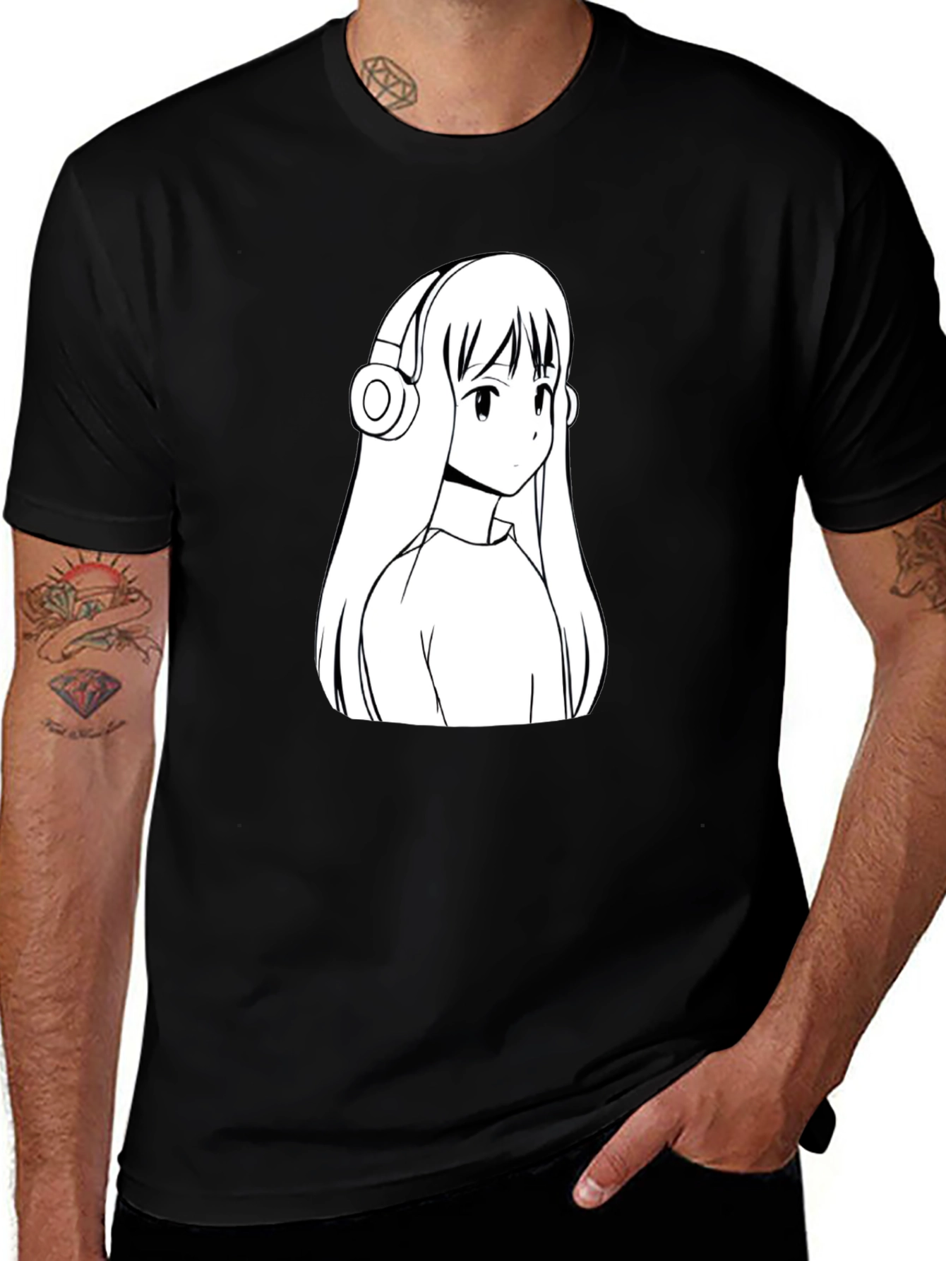 Variant 19 of Anime Girl Headphones Graphic Black T-Shirt