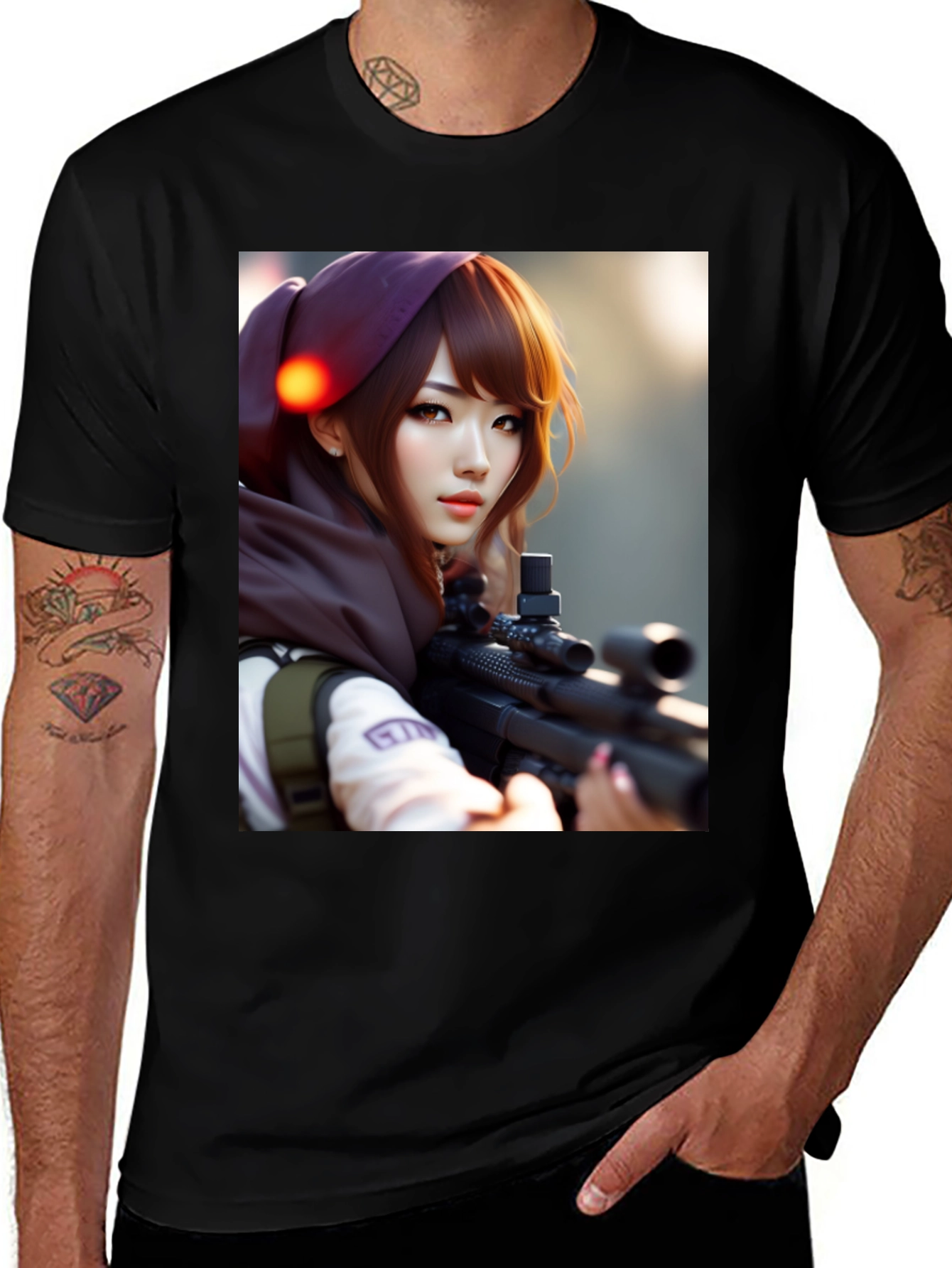 Anime Girl Gunner Black T-Shirt
