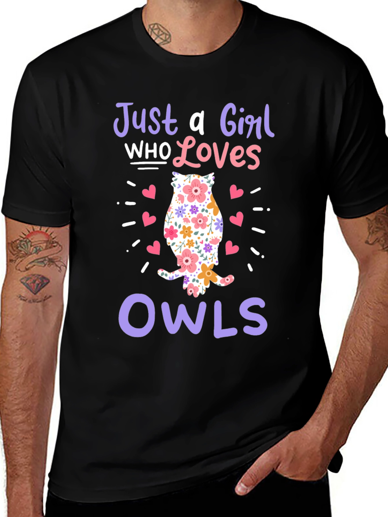 Just a Girl Who Loves Owls Black T-Shirt
