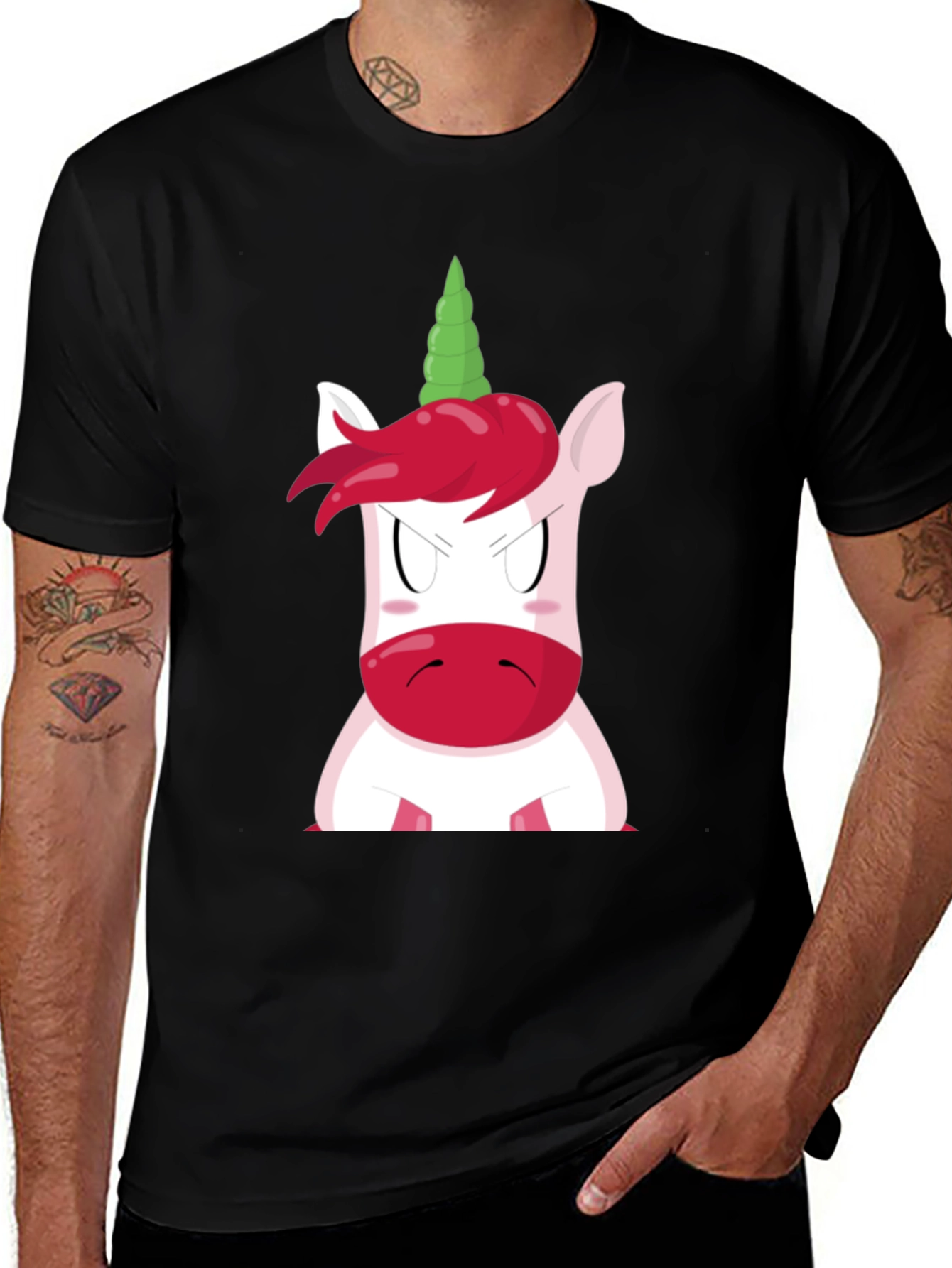 Grumpy Unicorn Black T-Shirt - Funny Cartoon Tee