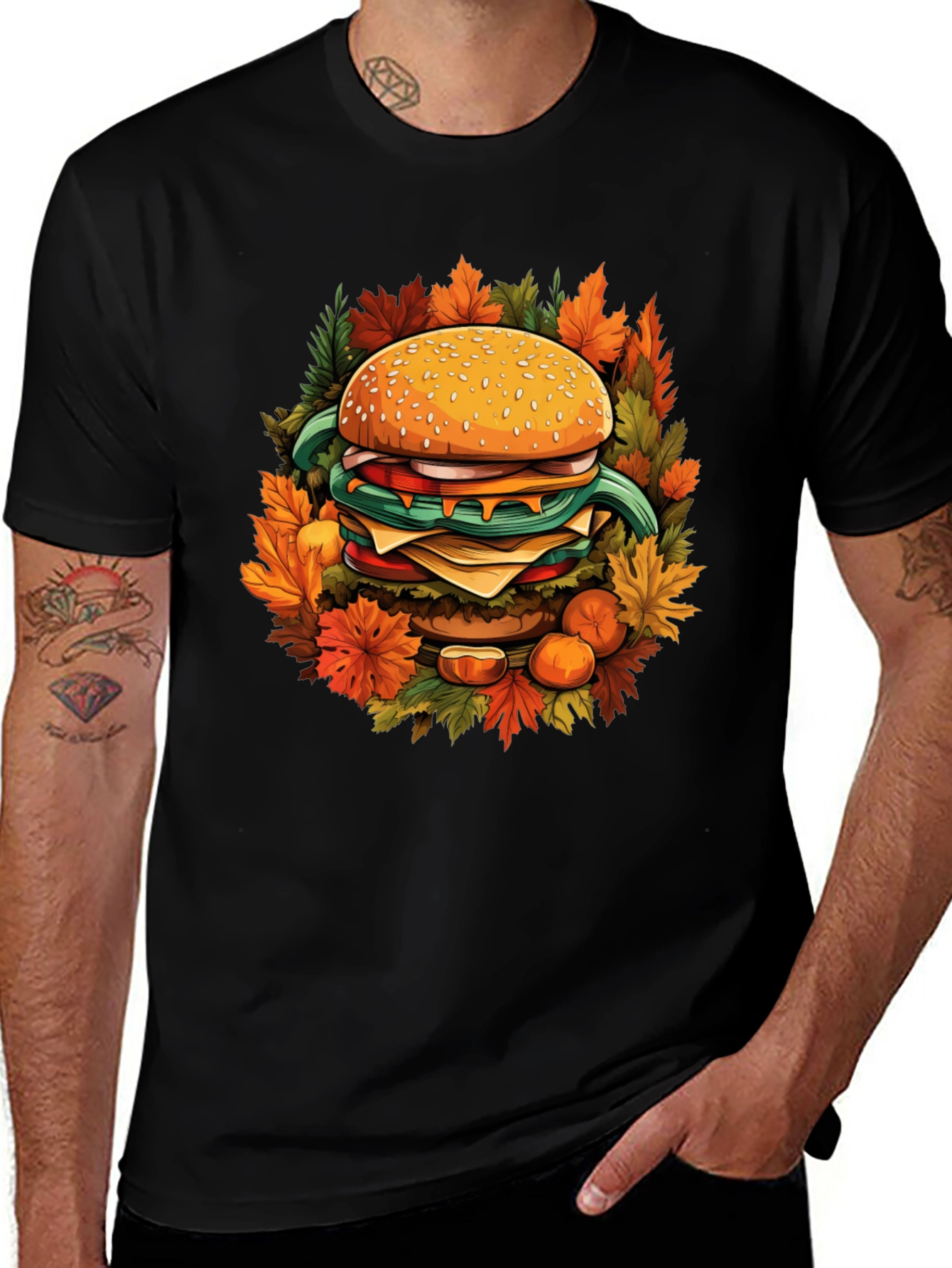 Variant 28 of Burger Fall Graphic Tee - Black Cotton Casual Wear