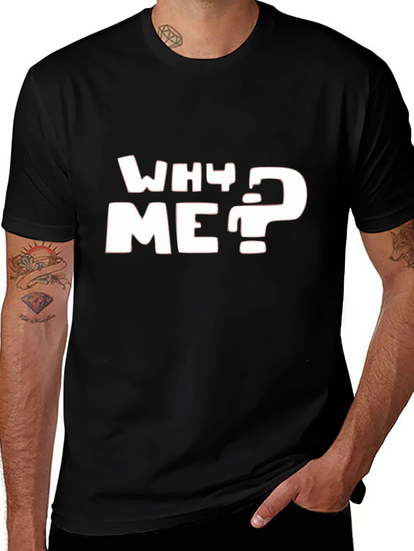 Variant 6 of Why Me? Graphic T-Shirt - Black Casual Tee