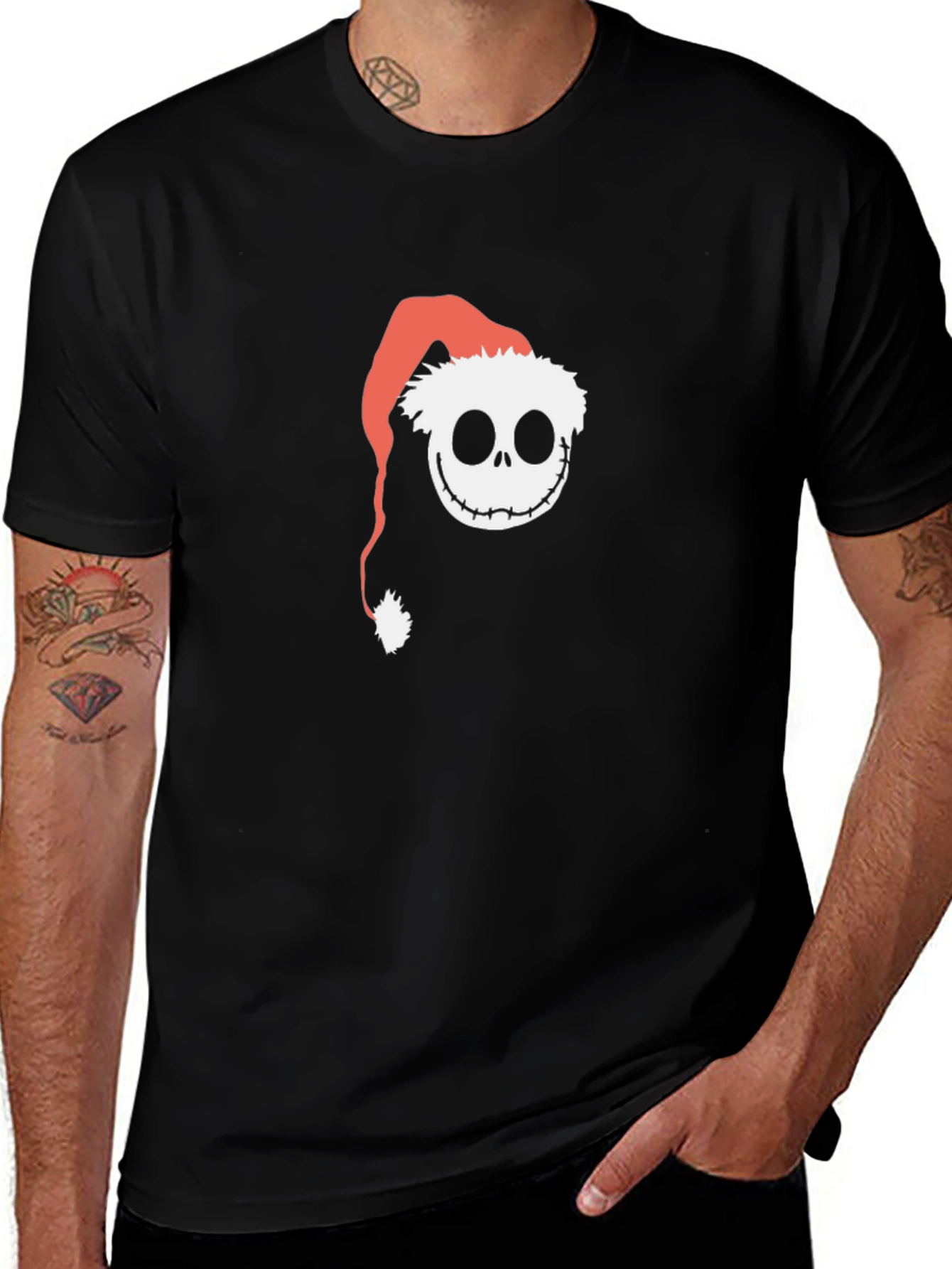Jack Skellington Santa Hat Black T-Shirt