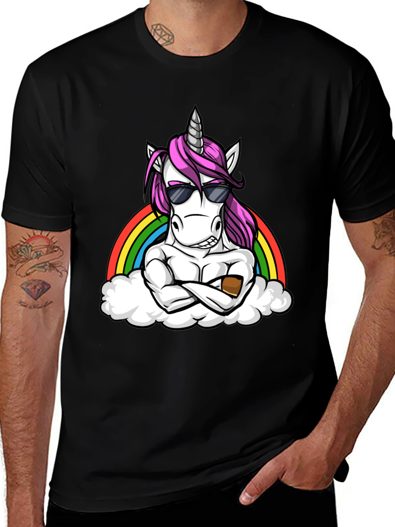 Variant 17 of Unicorn Rainbow Graphic T-Shirt - Black Cotton Tee