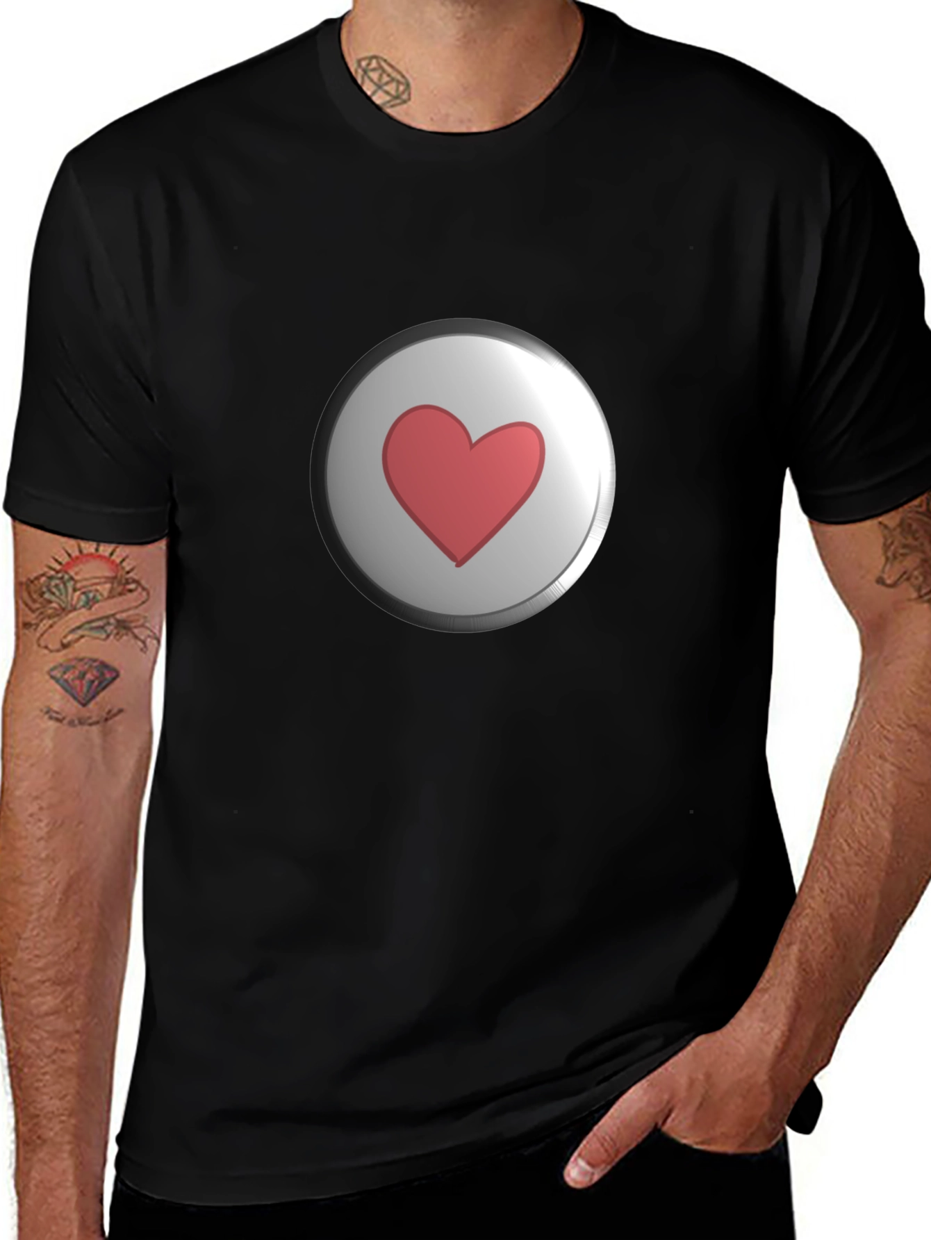Variant 25 of Heart Button Graphic Tee - Black Casual Shirt