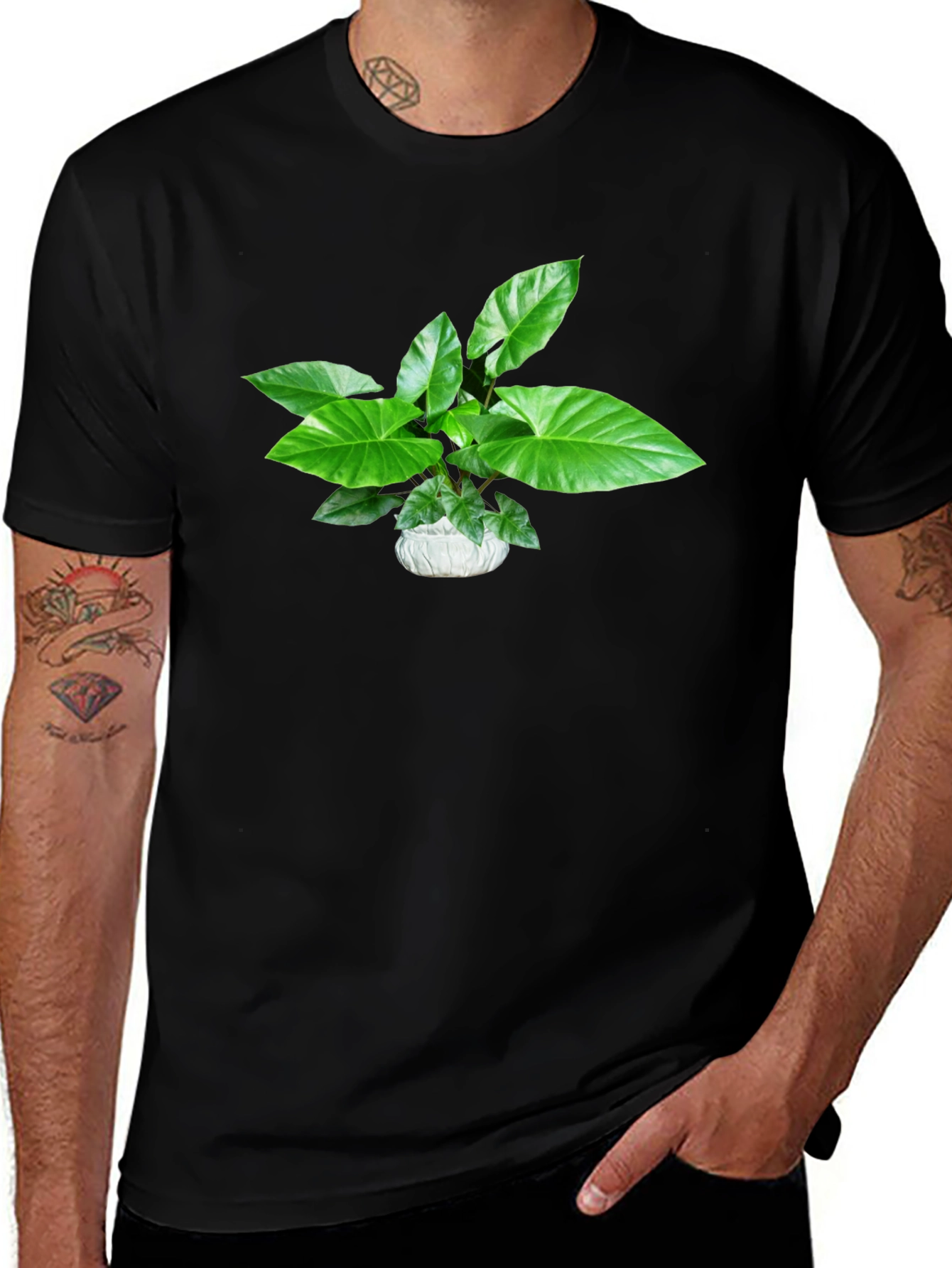 Variant 21 of Green Plant Graphic Black T-Shirt