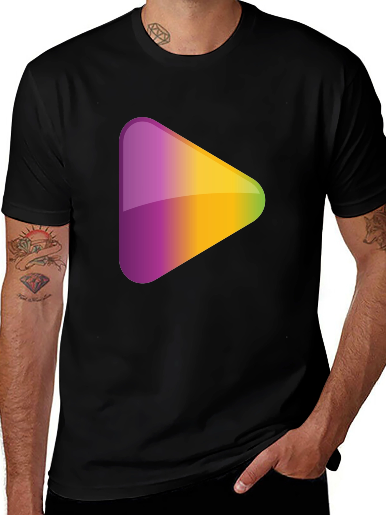 Variant 21 of Gradient Play Button Graphic Tee - Casual Style
