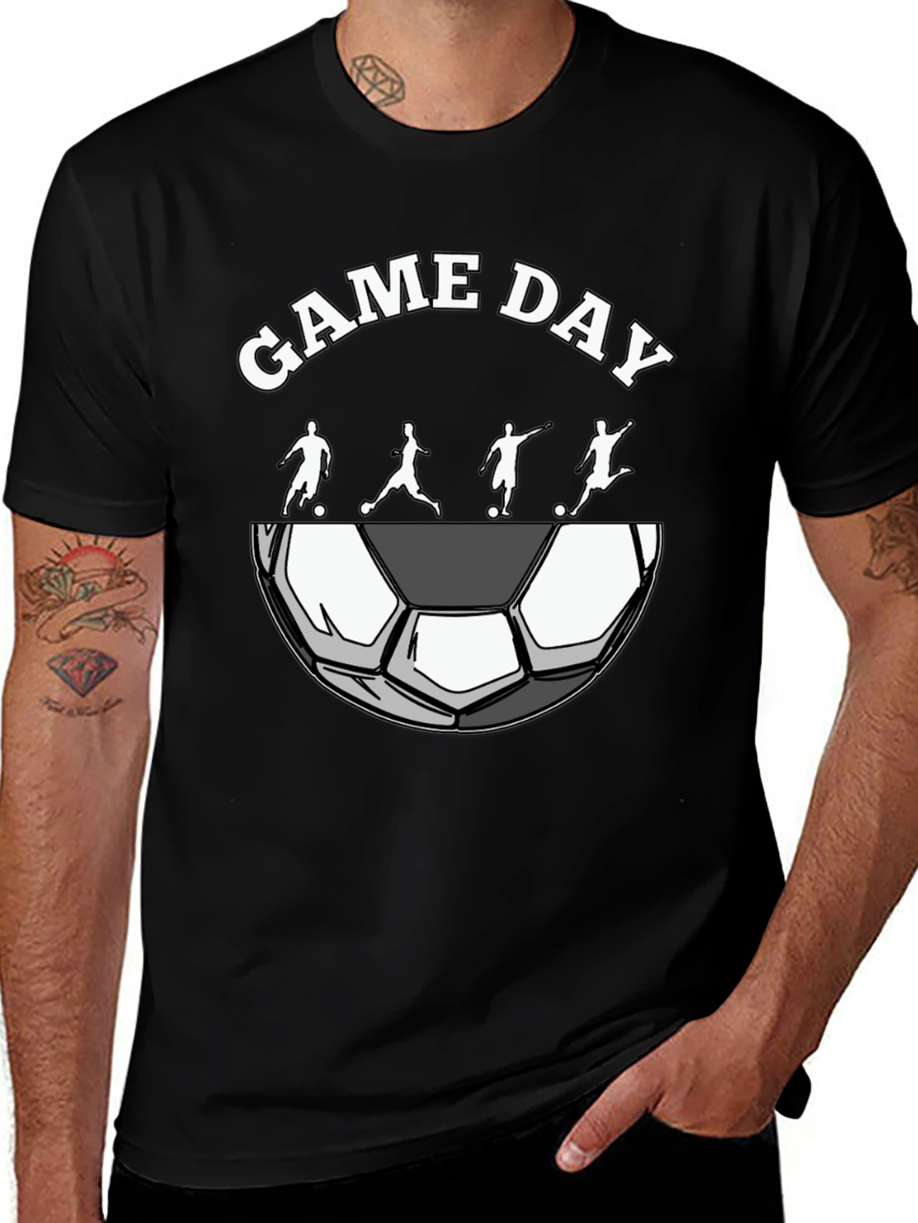 Variant 15 of Game Day Soccer Graphic Tee - Black Cotton T-Shirt