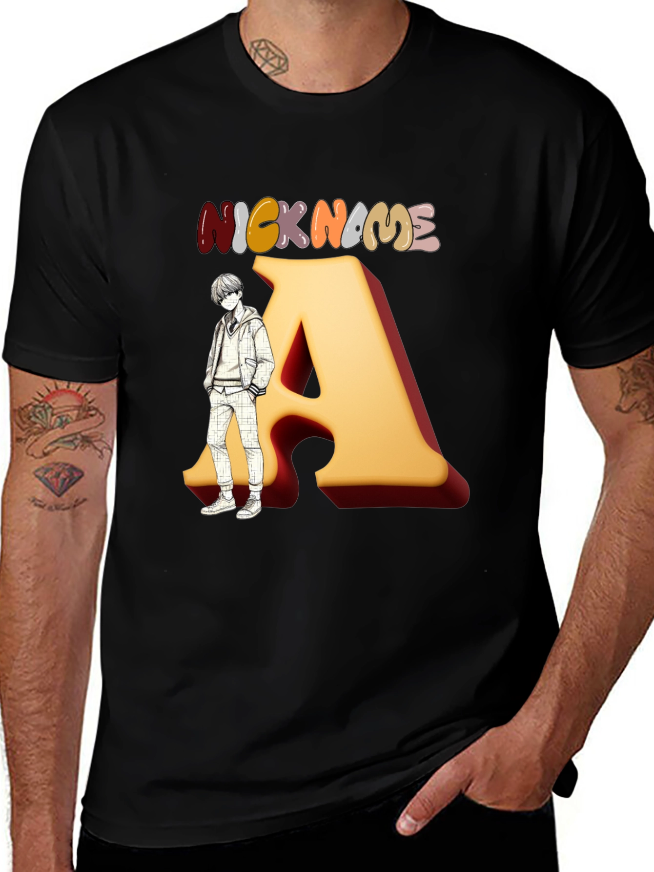 Black Nickname "A" Graphic Black T-Shirt main image