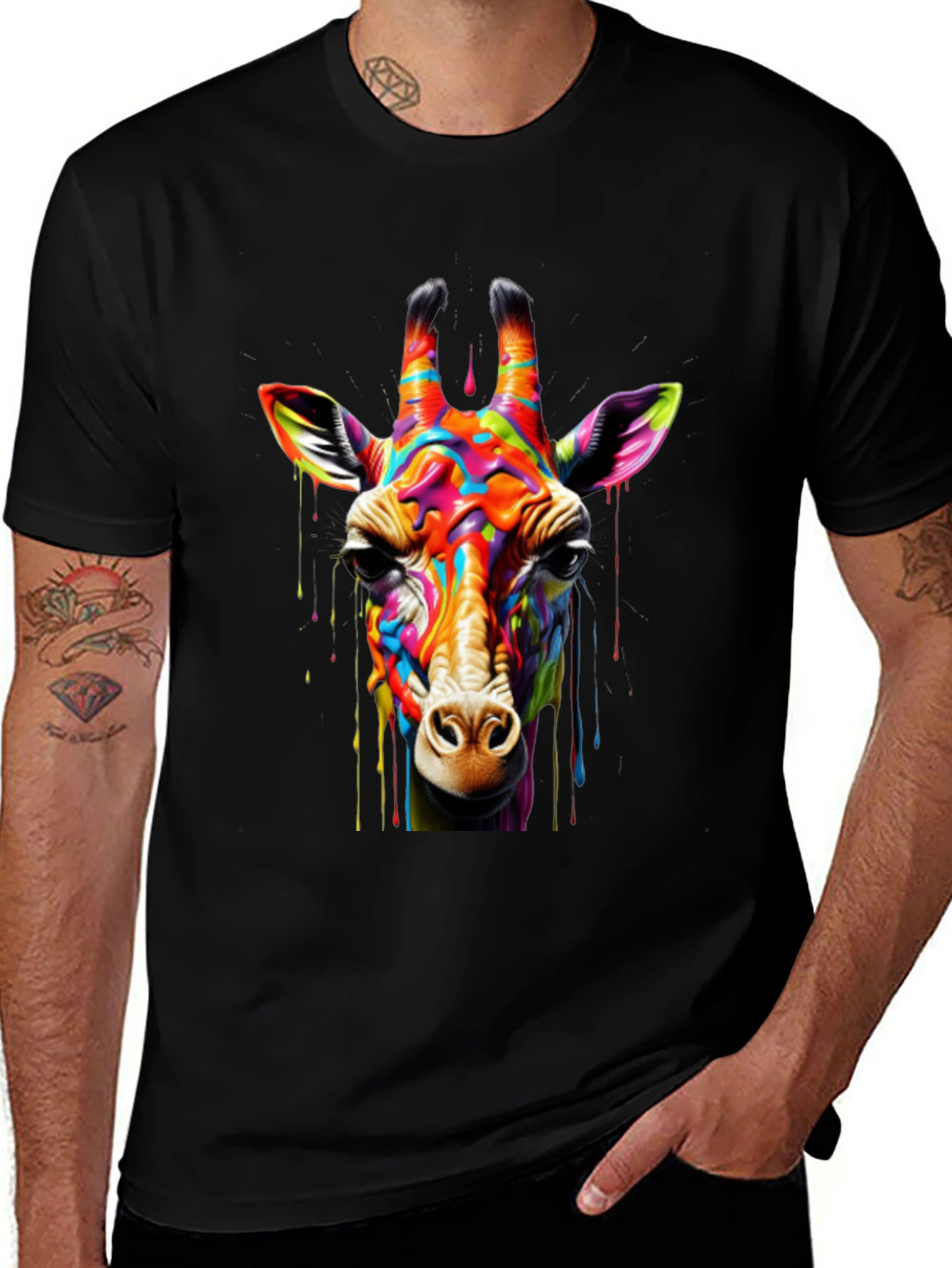 Variant 30 of Vibrant Giraffe Graphic Tee - Men's Black T-Shirt
