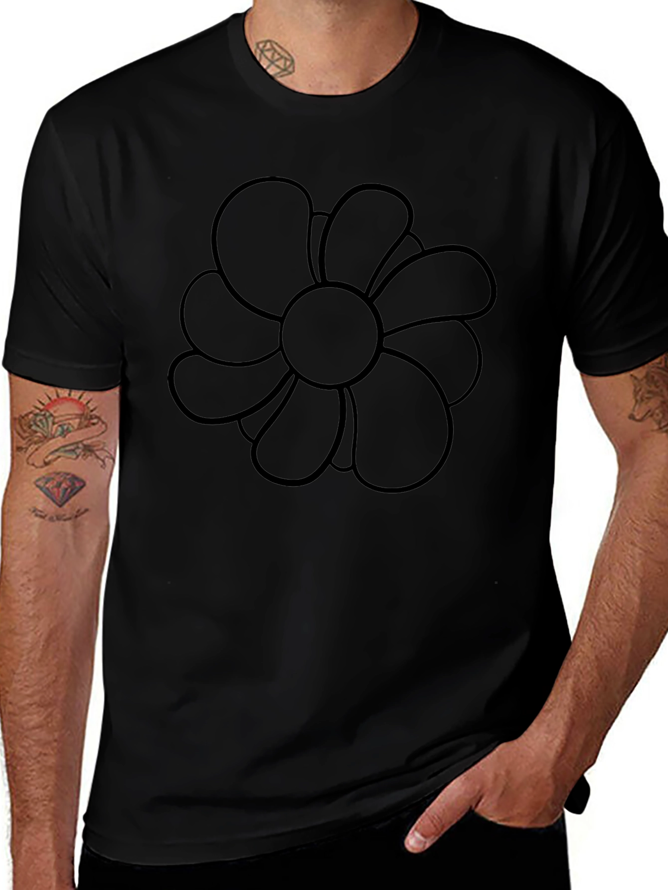 Variant 4 of Black Flower Graphic Tee - Casual Comfort