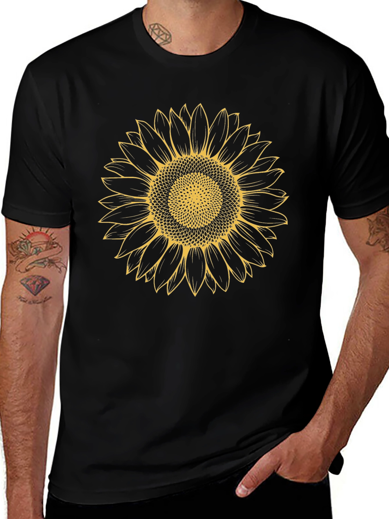 Variant 11 of Sunflower Graphic Tee - Black Cotton Casual
