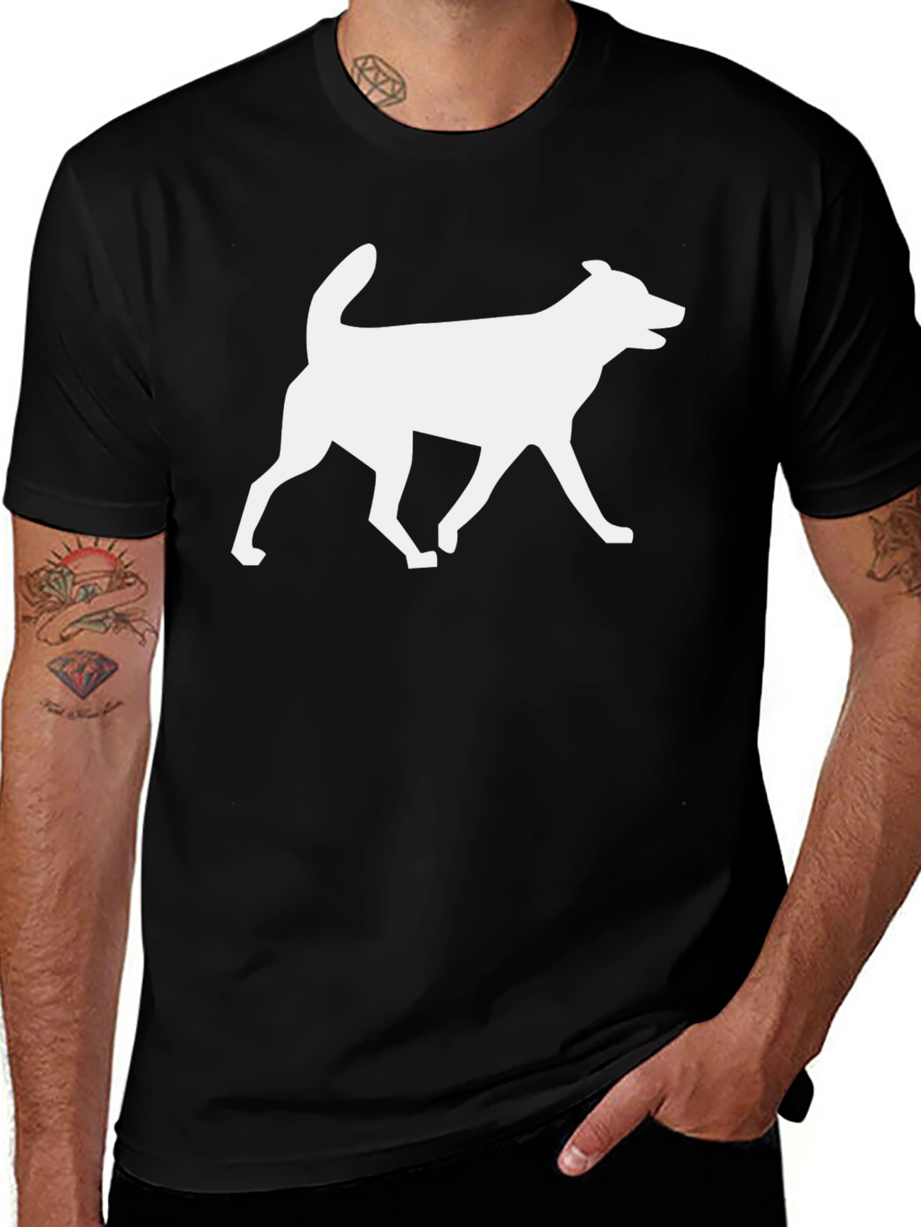 Variant 7 of Dog Silhouette Graphic Tee - Black Cotton Blend