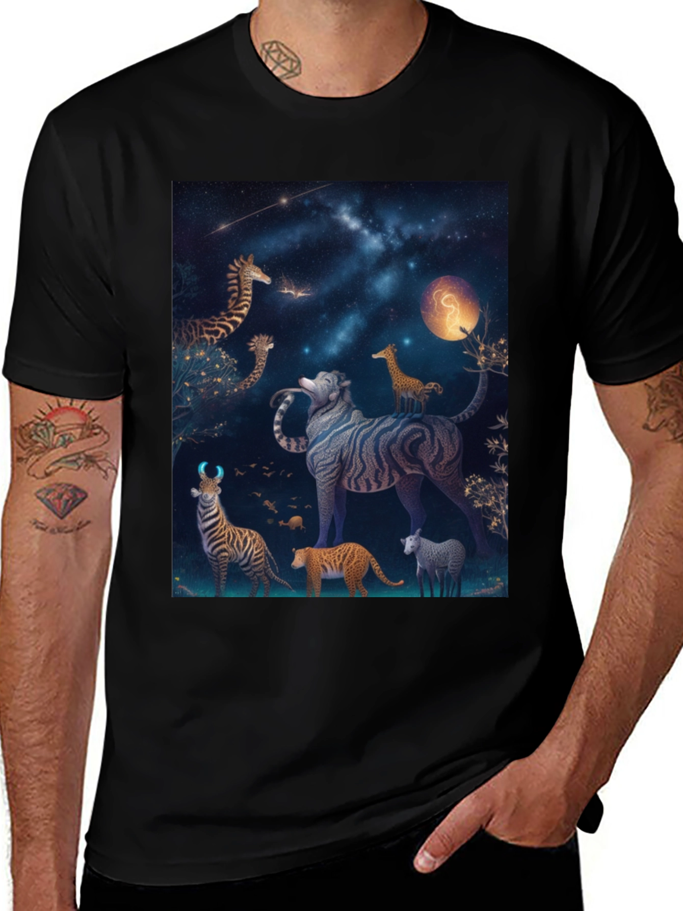 Variant 11 of Fantasy Animal Print Black T-Shirt