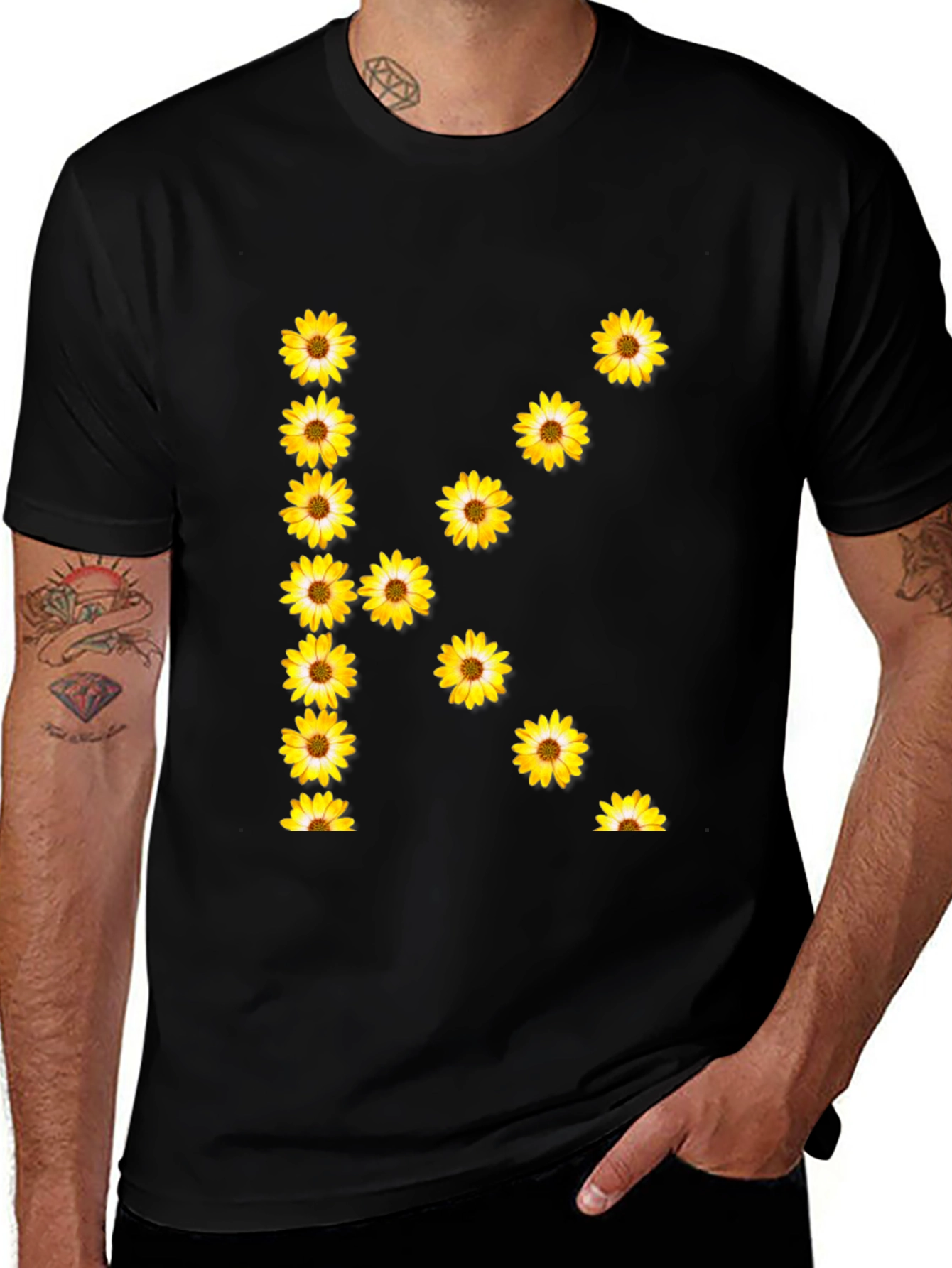 Sunflower Initial "K" Black T-Shirt
