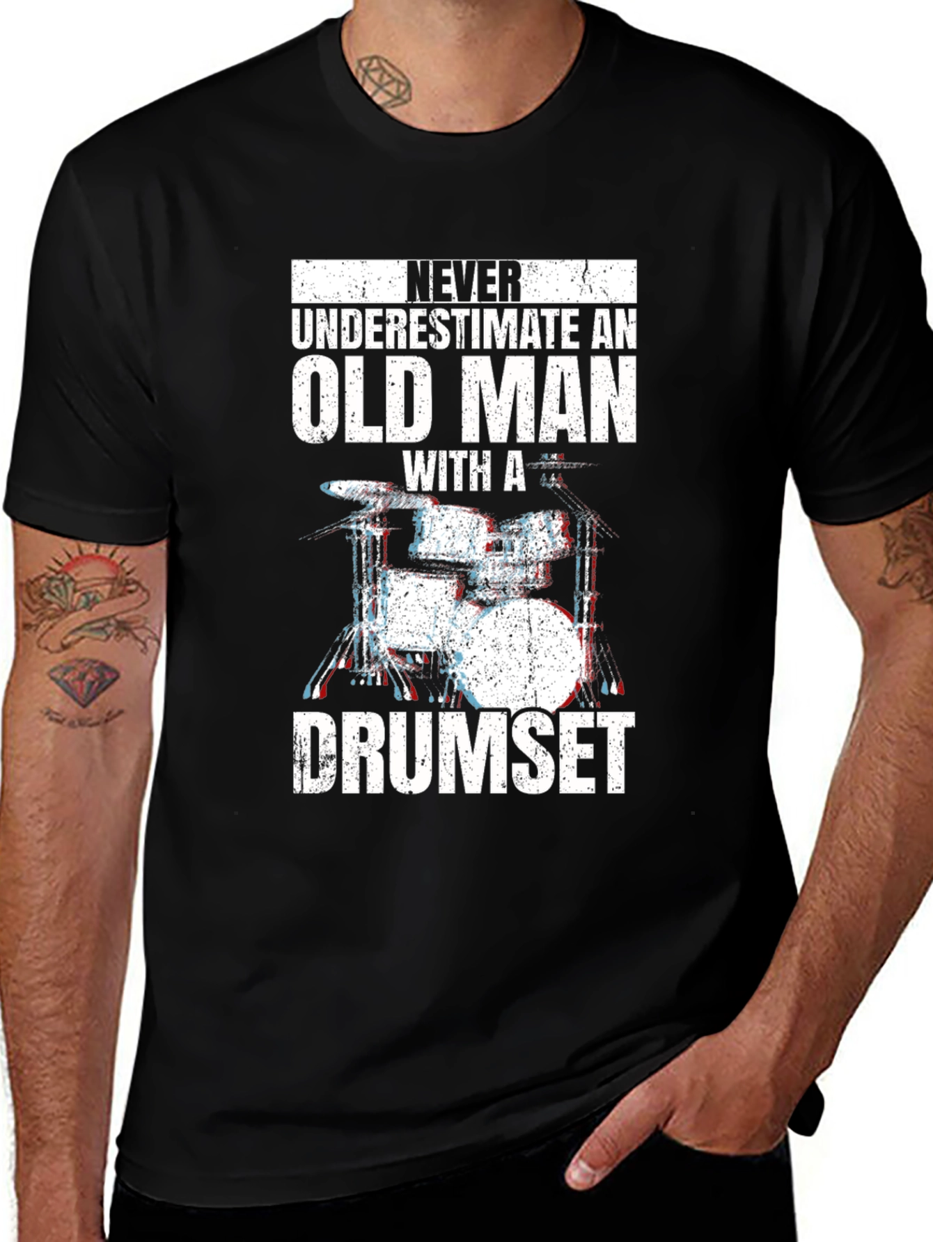 Variant 23 of Never Underestimate an Old Man with a Drumset T-Shirt