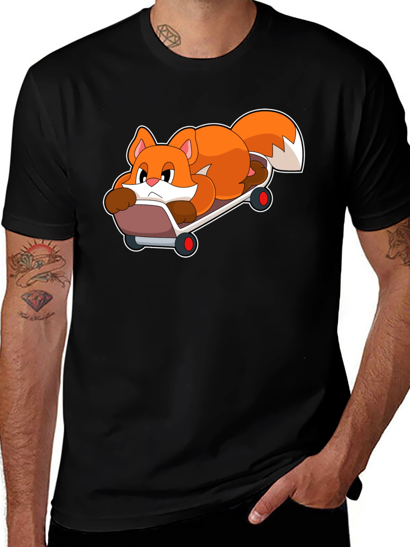 Variant 6 of Cool Fox Skateboarder Black T-Shirt