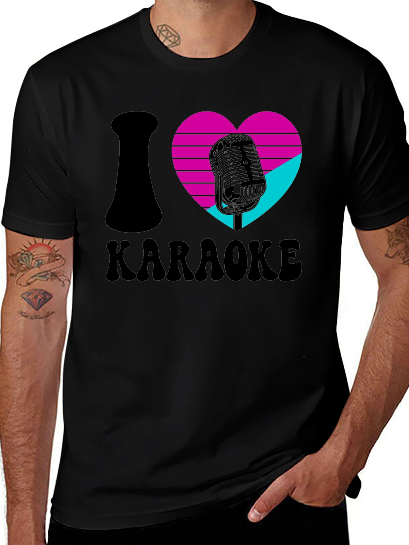 I Love Karaoke T-Shirt - Retro Microphone Design