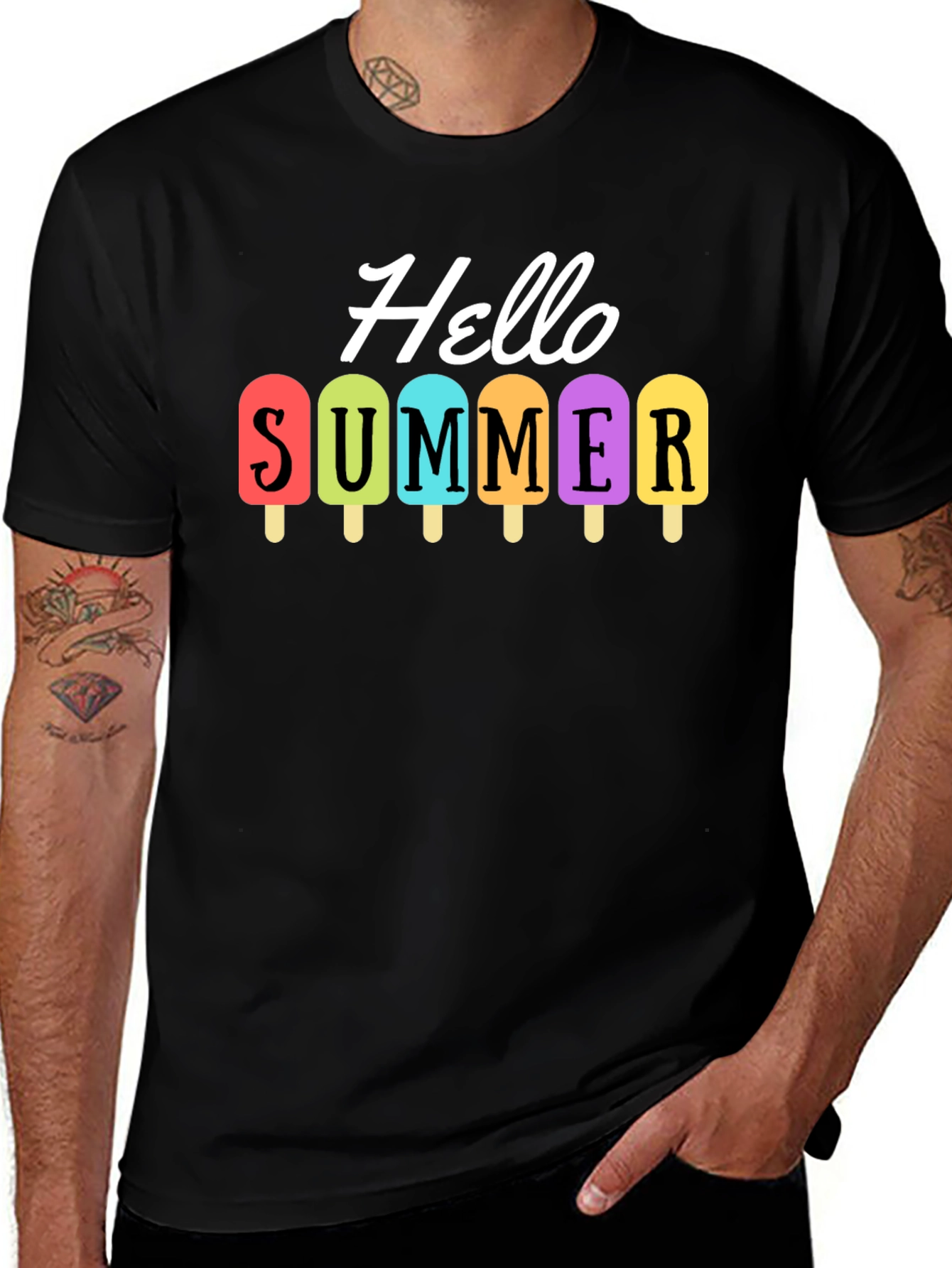 Variant 8 of Hello Summer Graphic Tee - Black Cotton T-Shirt