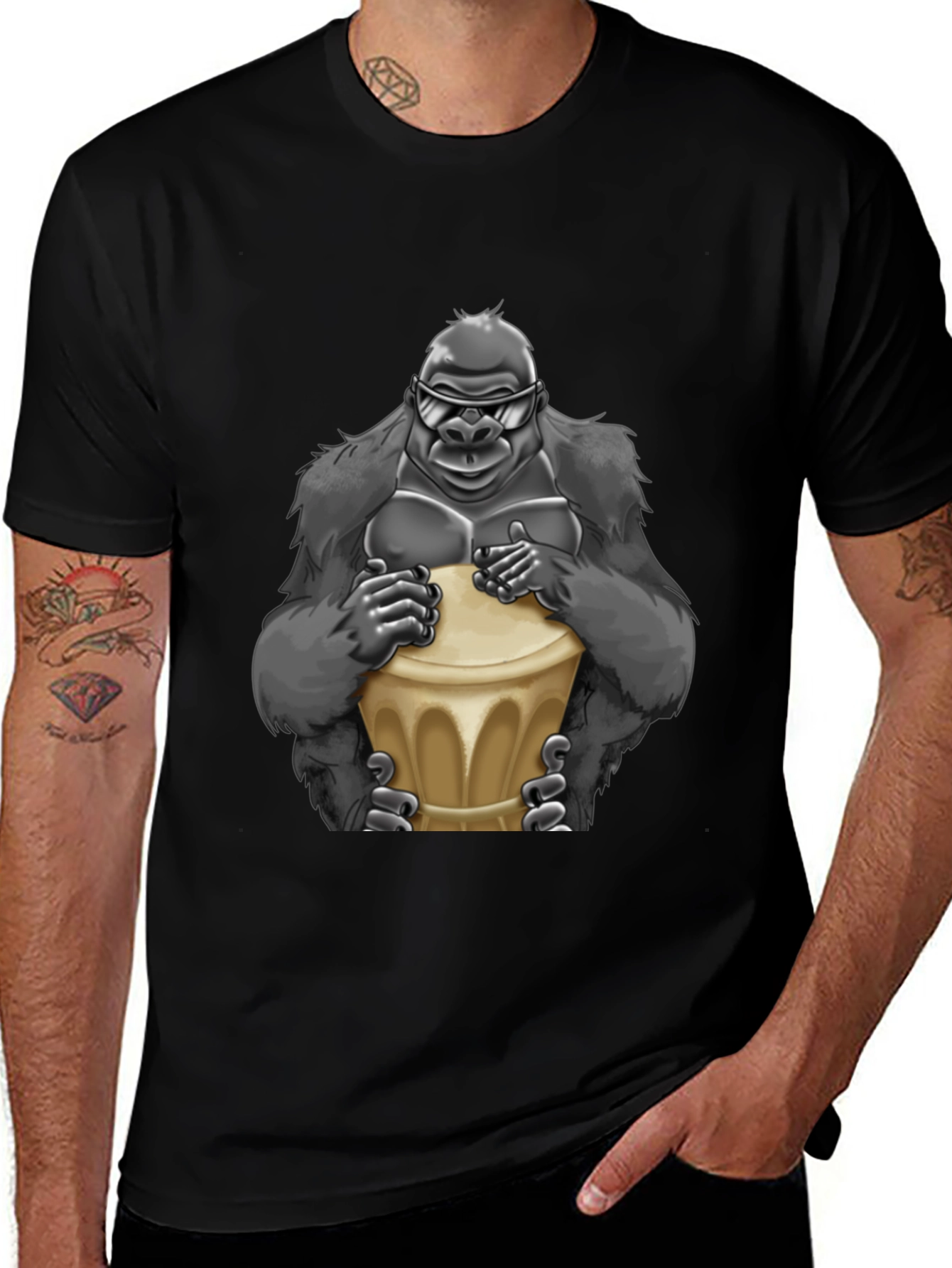 Variant 30 of Cool Gorilla Bongo Drummer T-Shirt