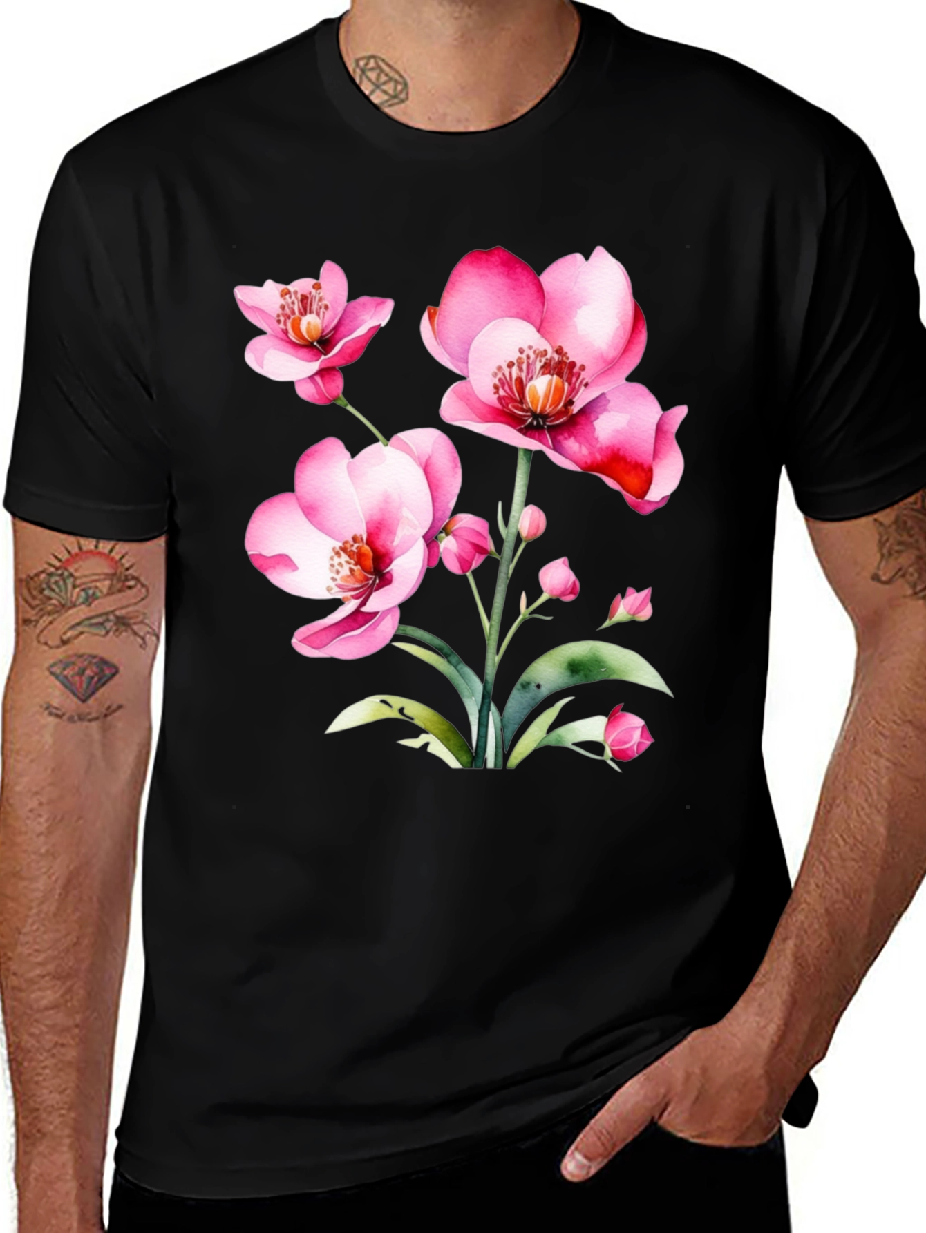 Variant 13 of Floral Watercolor Graphic Tee - Pink Orchids