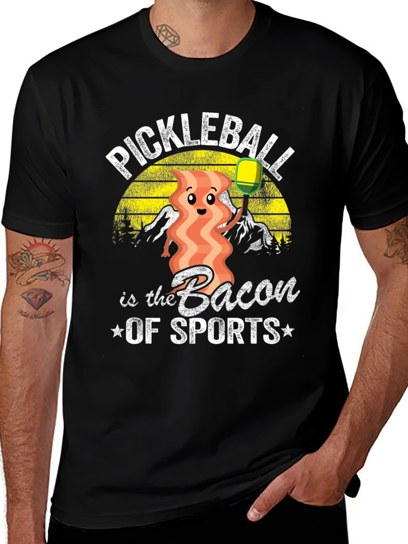 Variant 23 of Pickleball Bacon of Sports Black Graphic T-Shirt