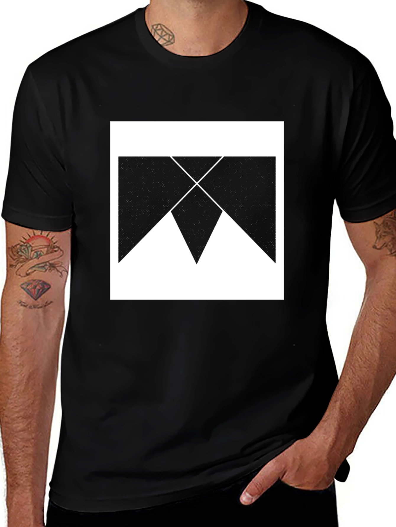 Variant 25 of Geometric Print Black Cotton T-Shirt