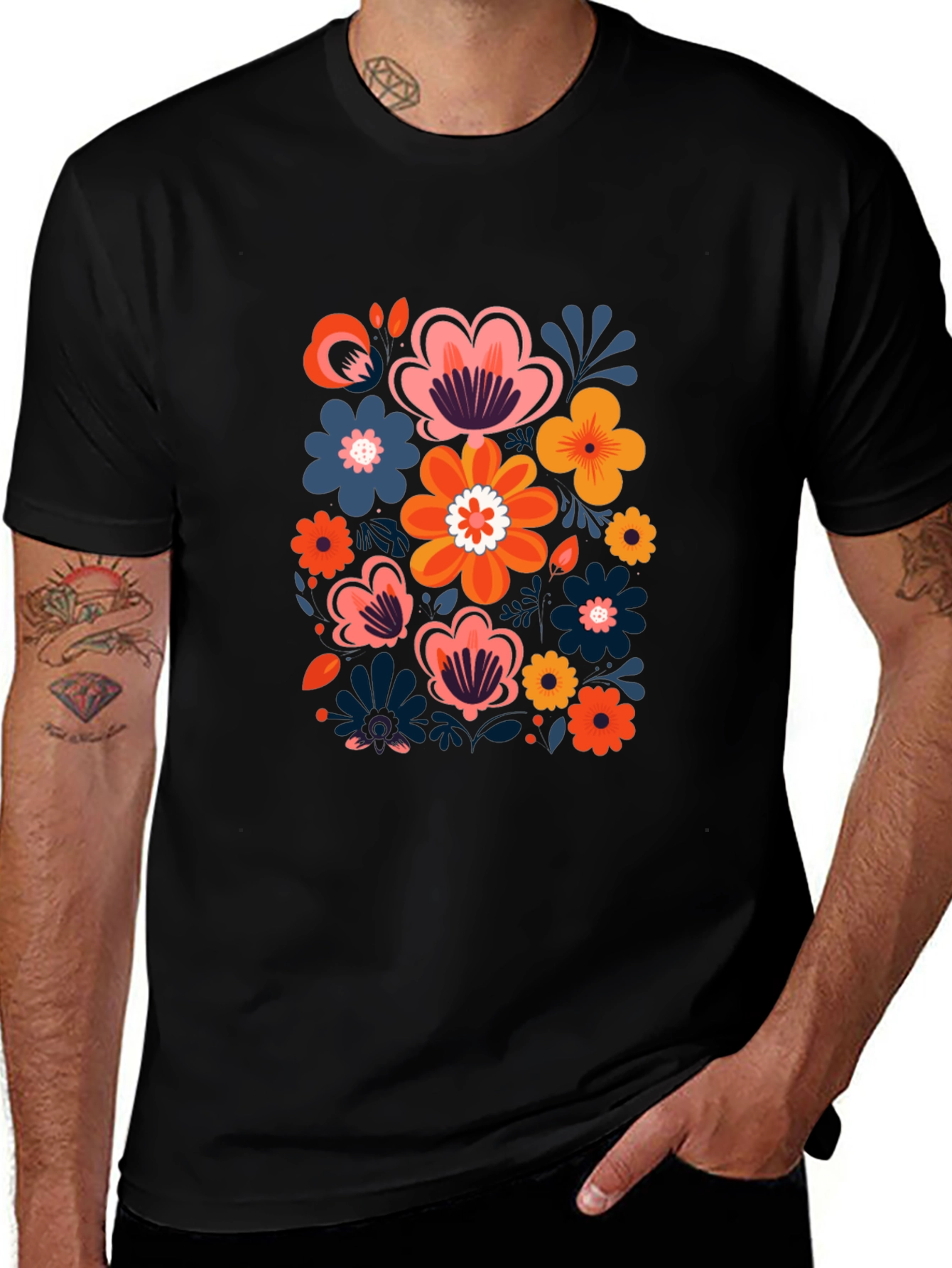 Floral Print Black T-Shirt