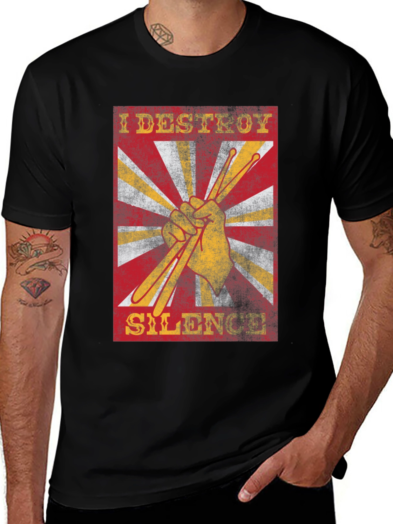 Variant 27 of I Destroy Silence Drummer T-Shirt - Black