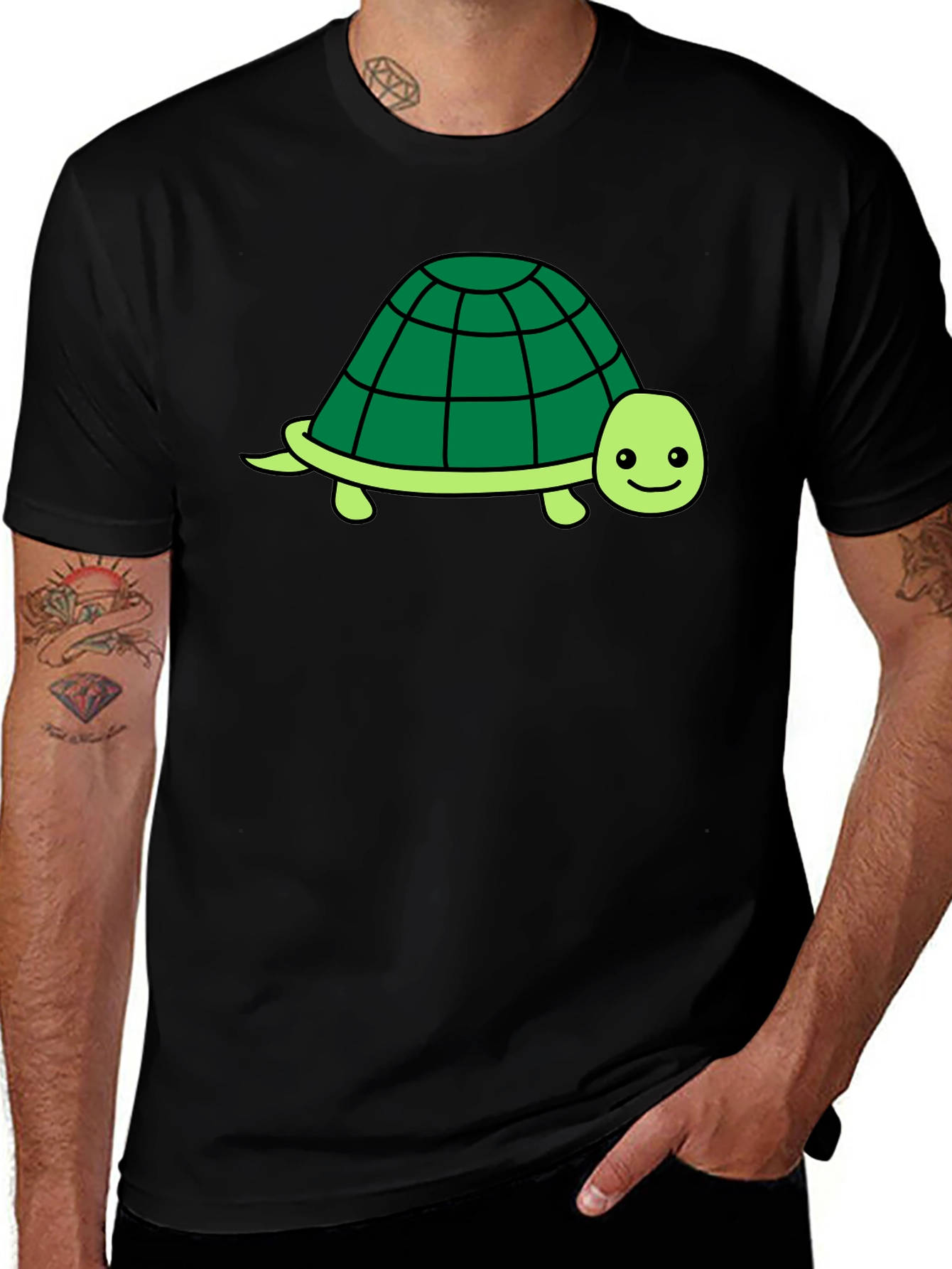 Variant 22 of Cute Turtle Graphic Tee - Black Cotton T-Shirt