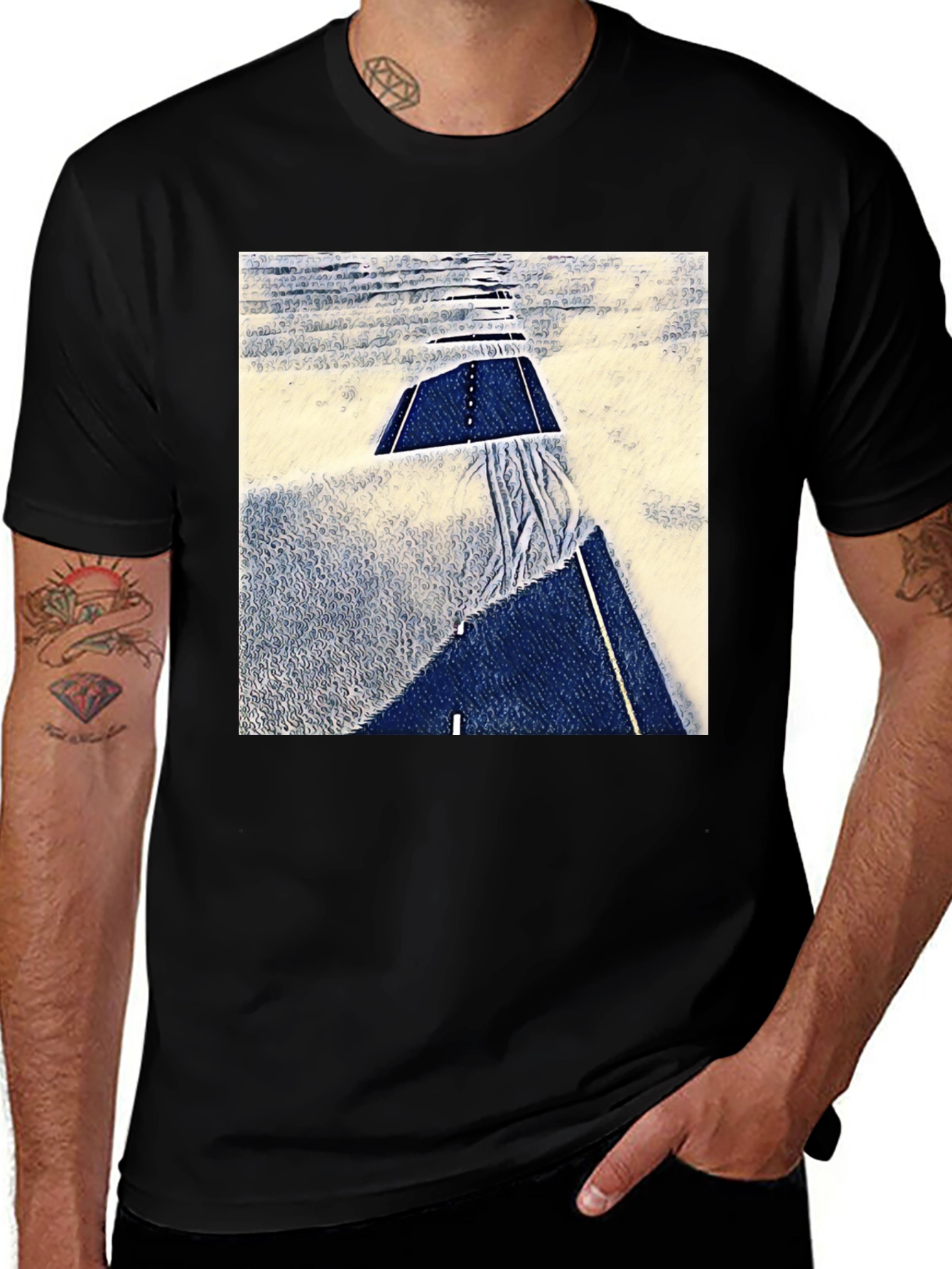 Variant 20 of Abstract Road Print Black Tee